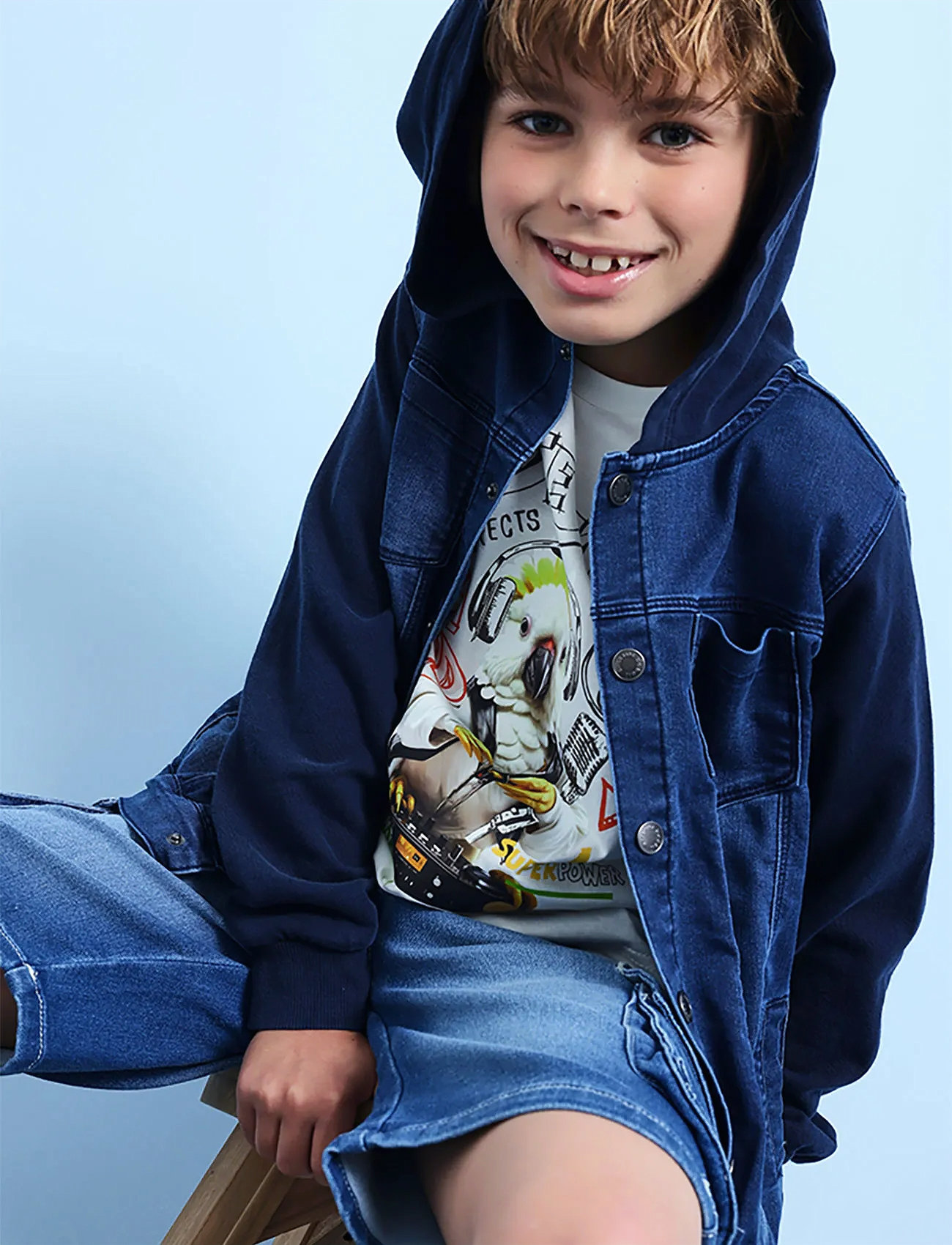 Boboli Denim Jacket Combined, 104, Blue, Sweatshirts & Hættetrøjer > Hættetrøjer, Børn