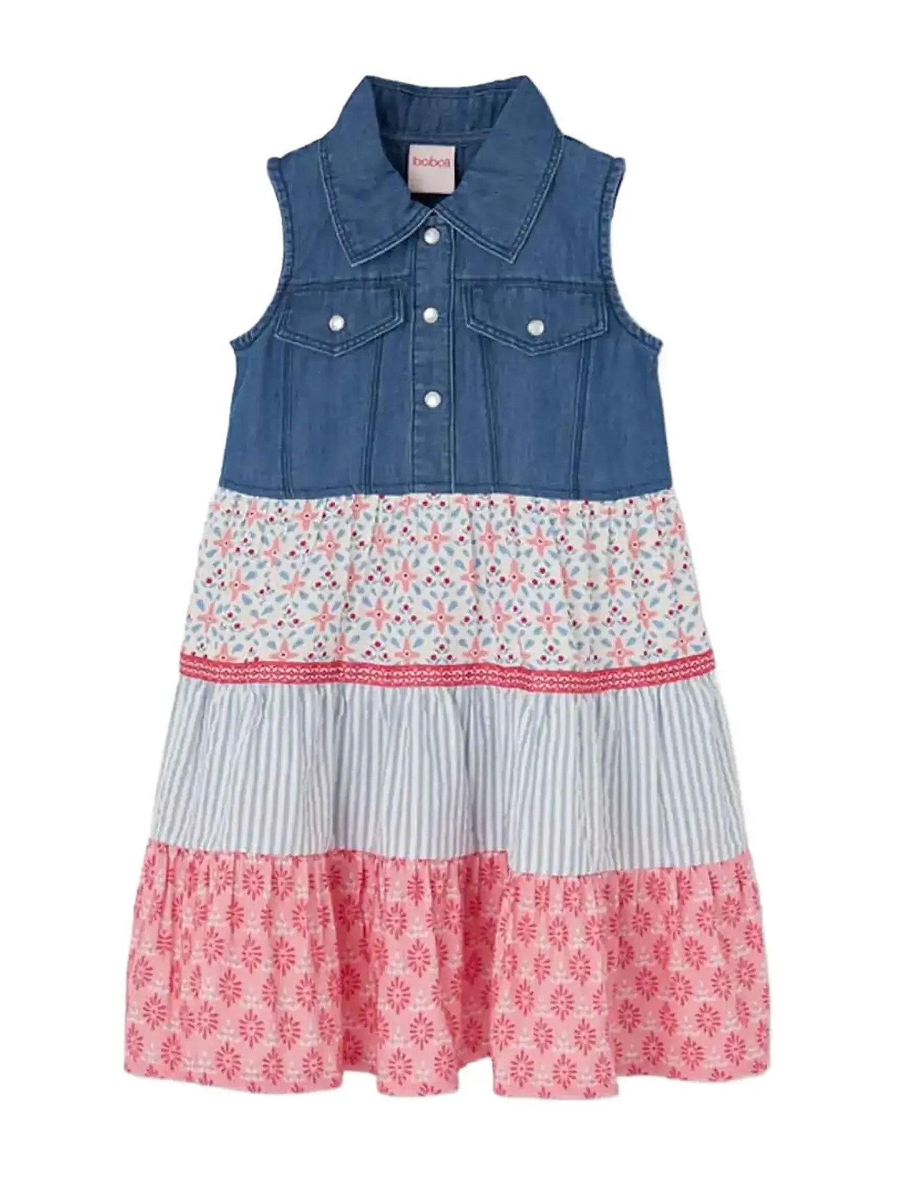 Boboli Denim Dress Combined For Girl -Bci, 128, Blue, Fritidskjoler > Fritidskjoler Uden Ærmer, Børn