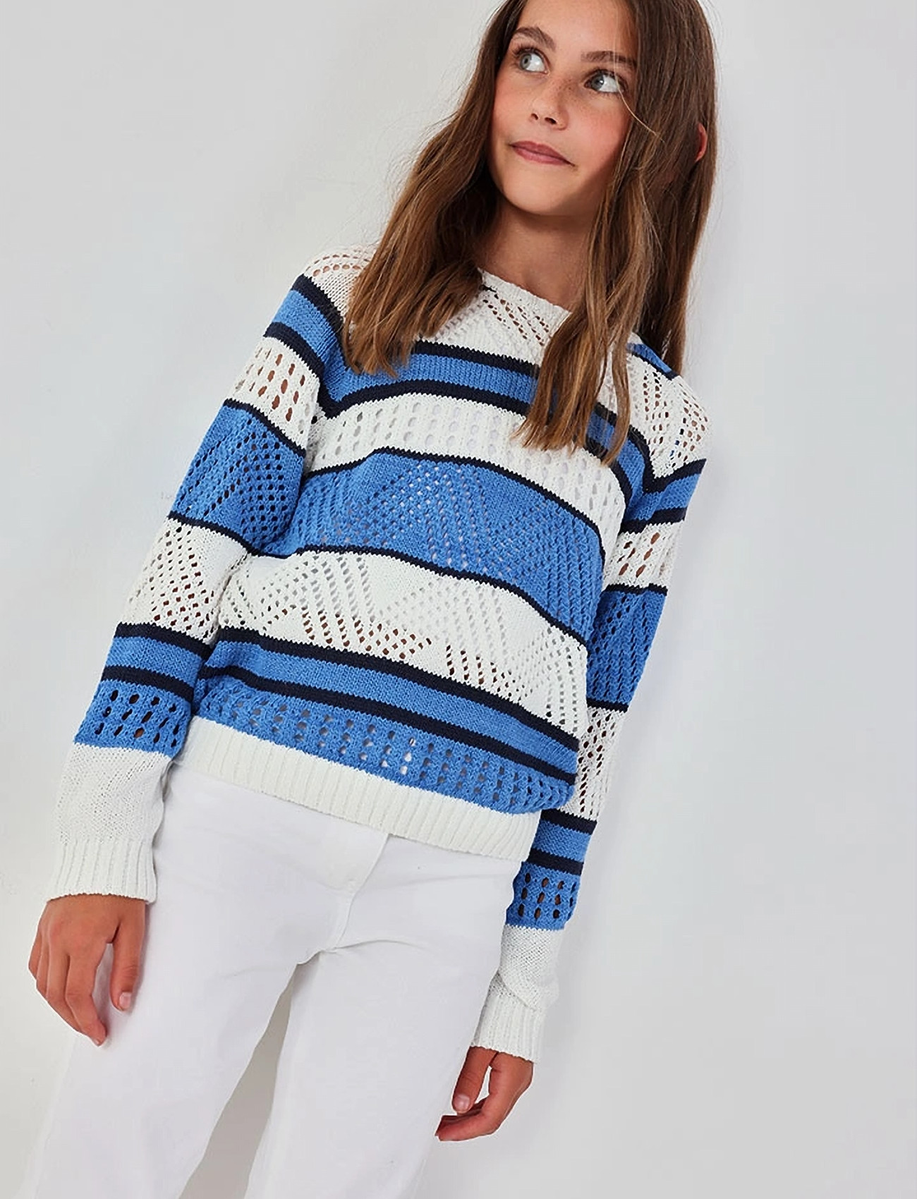 Boboli Knitwear Pullover Striped For Girl, 98, Blue, Strik > Pullovere, Børn