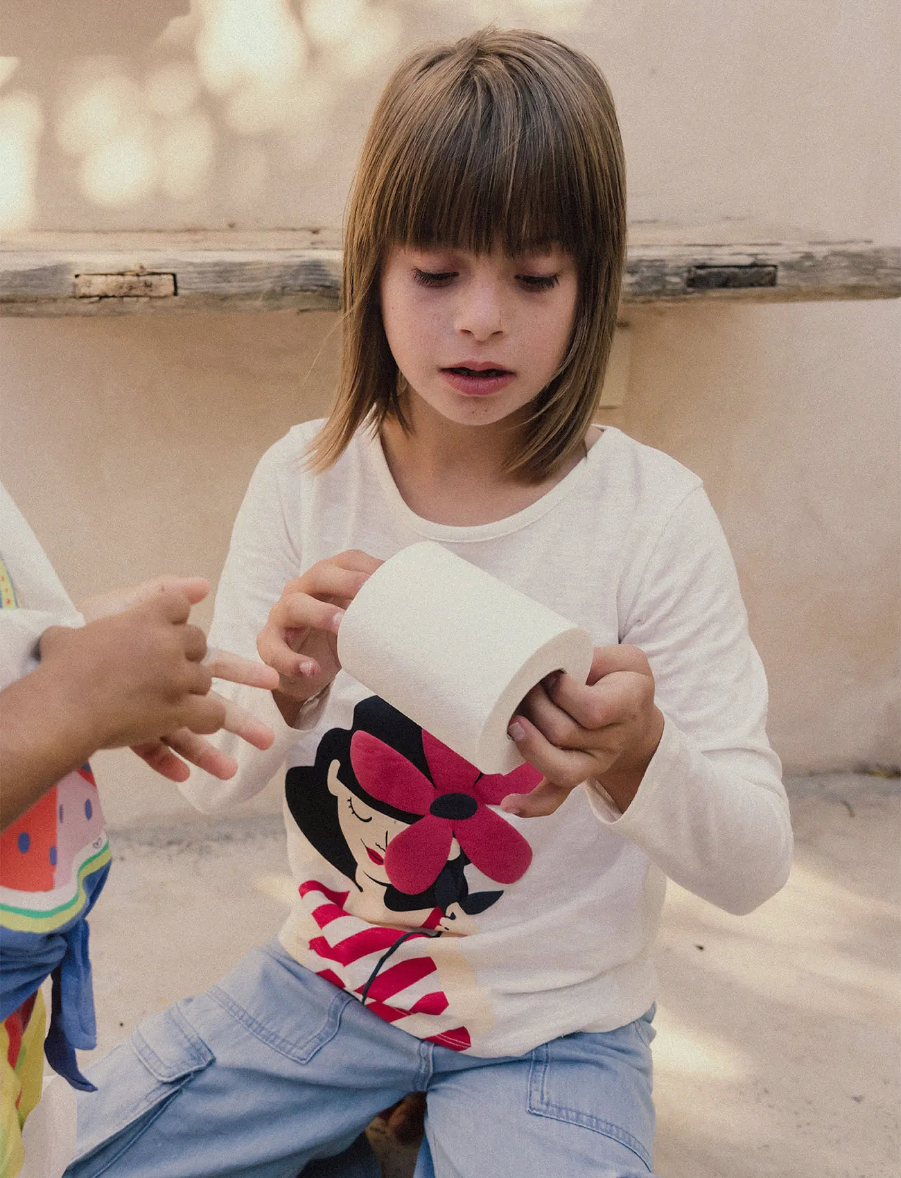 Boboli Knit T-Shirt Flame, 128, White, T-Shirts > Langærmede T-shirts, Børn