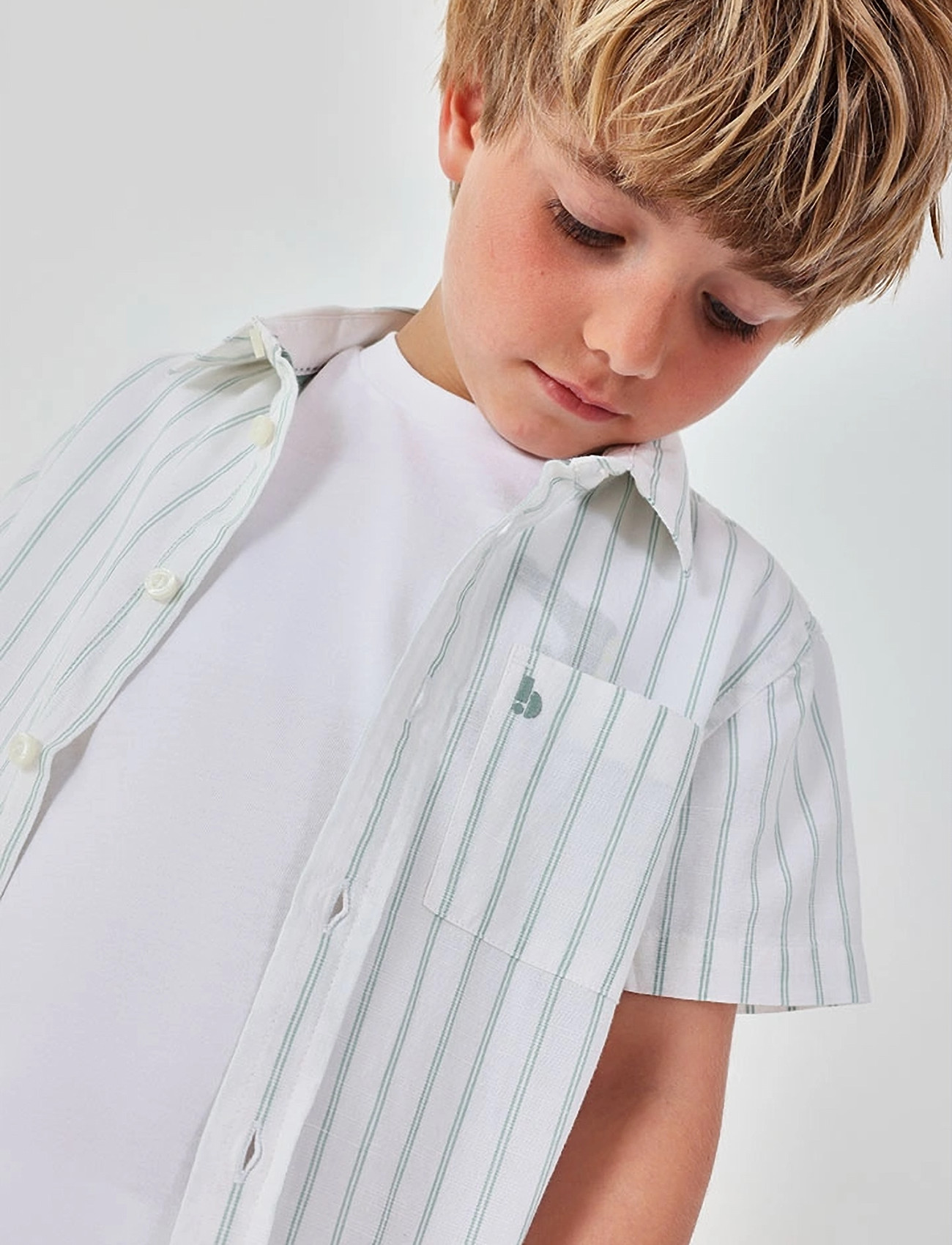 Boboli Shirt Linen Striped For Boy -Bci, 110, White, Skjorter > Kortærmede Shirts, Børn