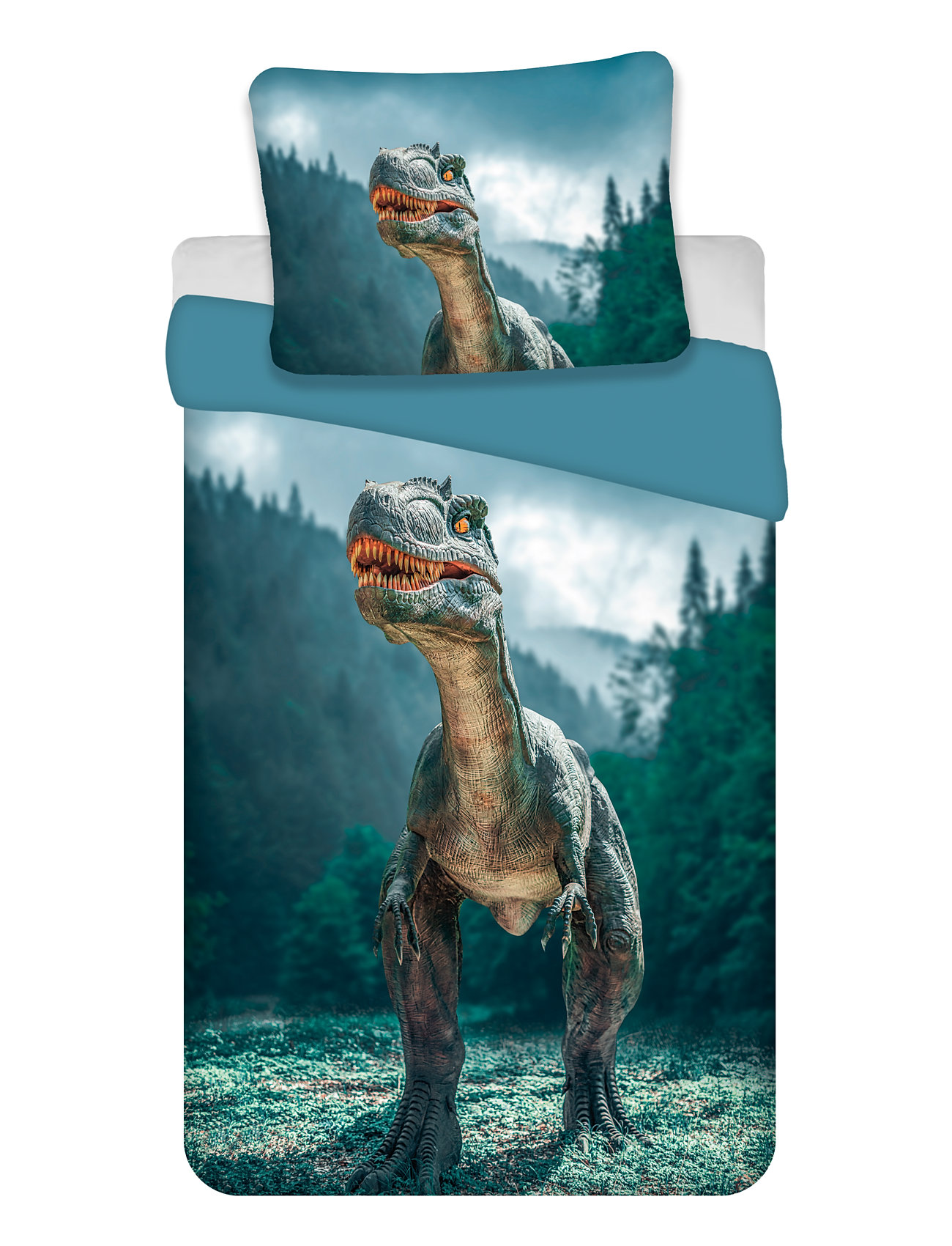 Bed Linen Nb 2314 Dino Blue - 140X200, 60X63 Cm Home Sleep Time Bed Sets Multi/patterned BrandMac