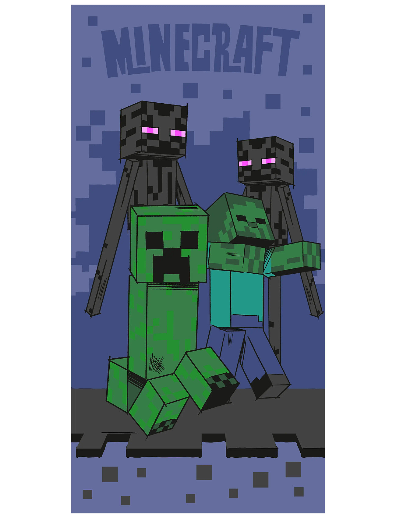 Minecraft Sketch Mobs Towel - 70X140, 70X140 cm, Green, Bath Time > Towels, Børn