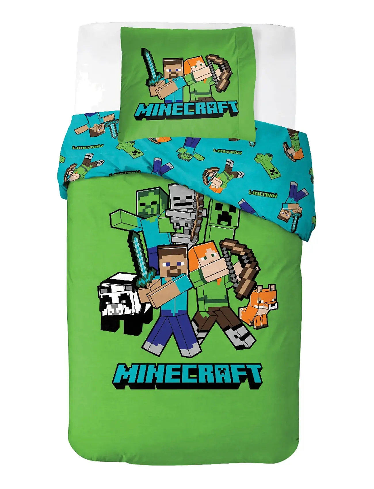 Minecraft Bed Linen Senior Minecraft Classic Crew - 140X200, 65X65 cm, 140X200.65X65 cm, Green, Søvntid > Sengesæt, Børn