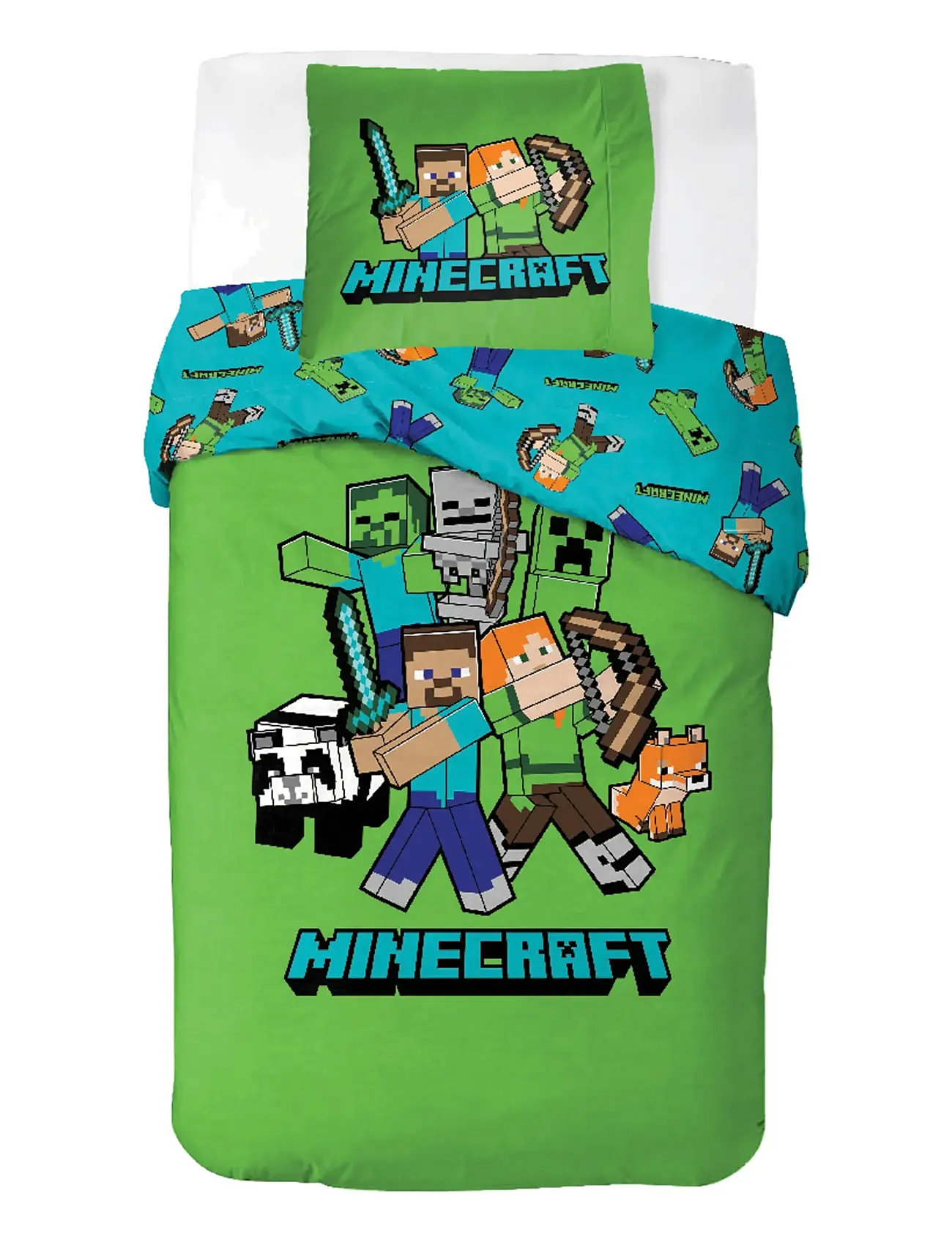 Minecraft Bed Linen Senior Minicreaft Classic Crew - 140X200, 60X63 cm, 140X200.60X63 cm, Green, Søvntid > Sengesæt, Børn