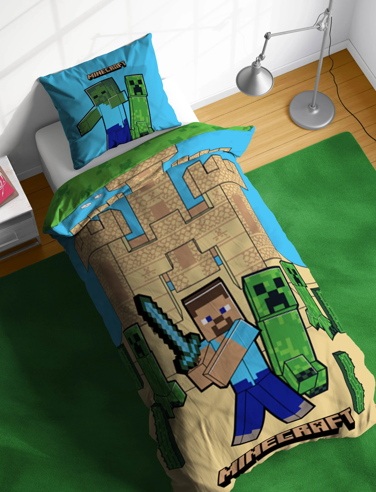 Minecraft Bed Linen Minecraft Sand Castles 140X200 60X63 cm, 140X20060X63 cm, Green, Søvntid > Sengesæt, Børn