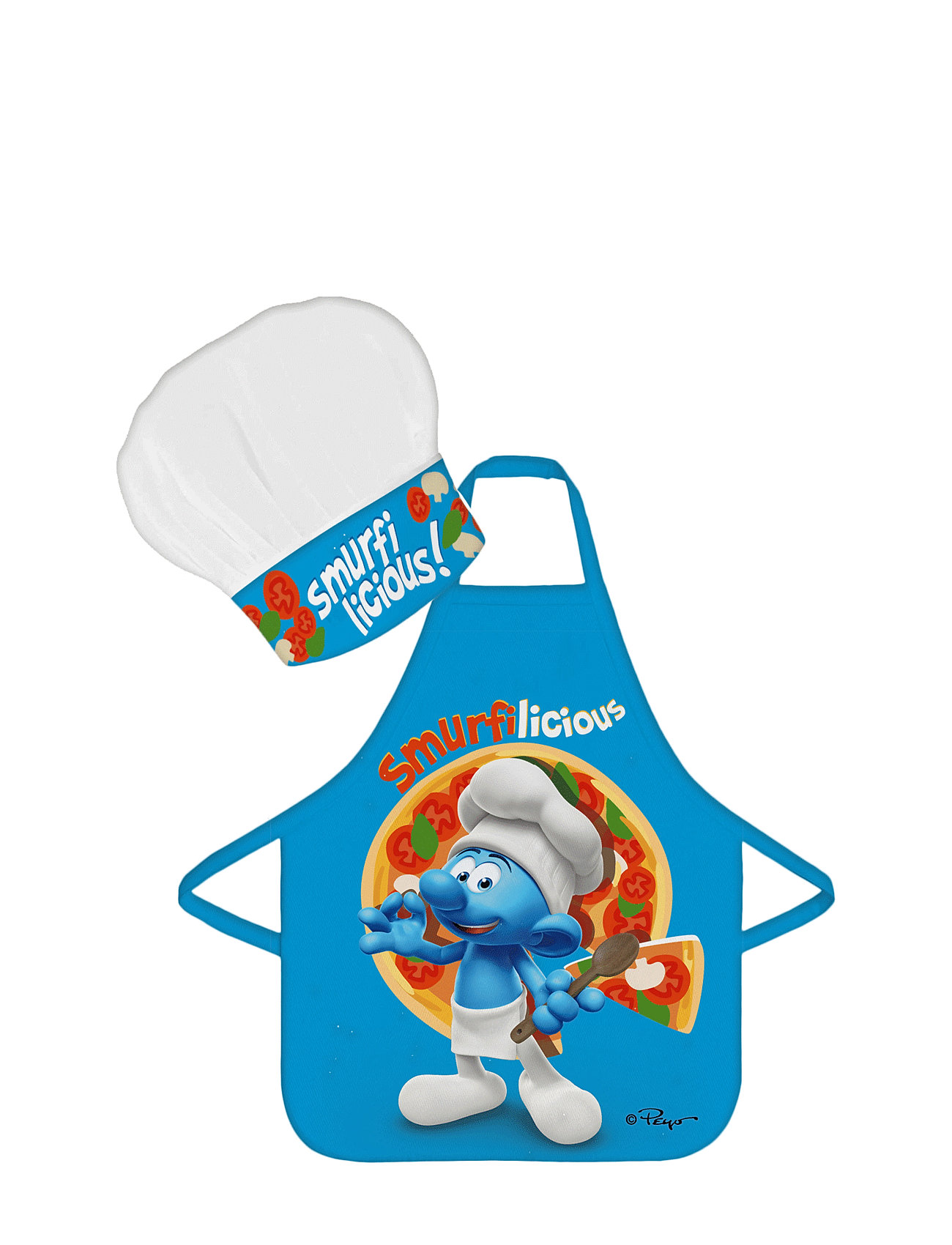 Kids Apron + Hat - The Smurfs - Ts 1003 Blue Home Meal Time Baking & Cooking Aprons Multi/patterned BrandMac
