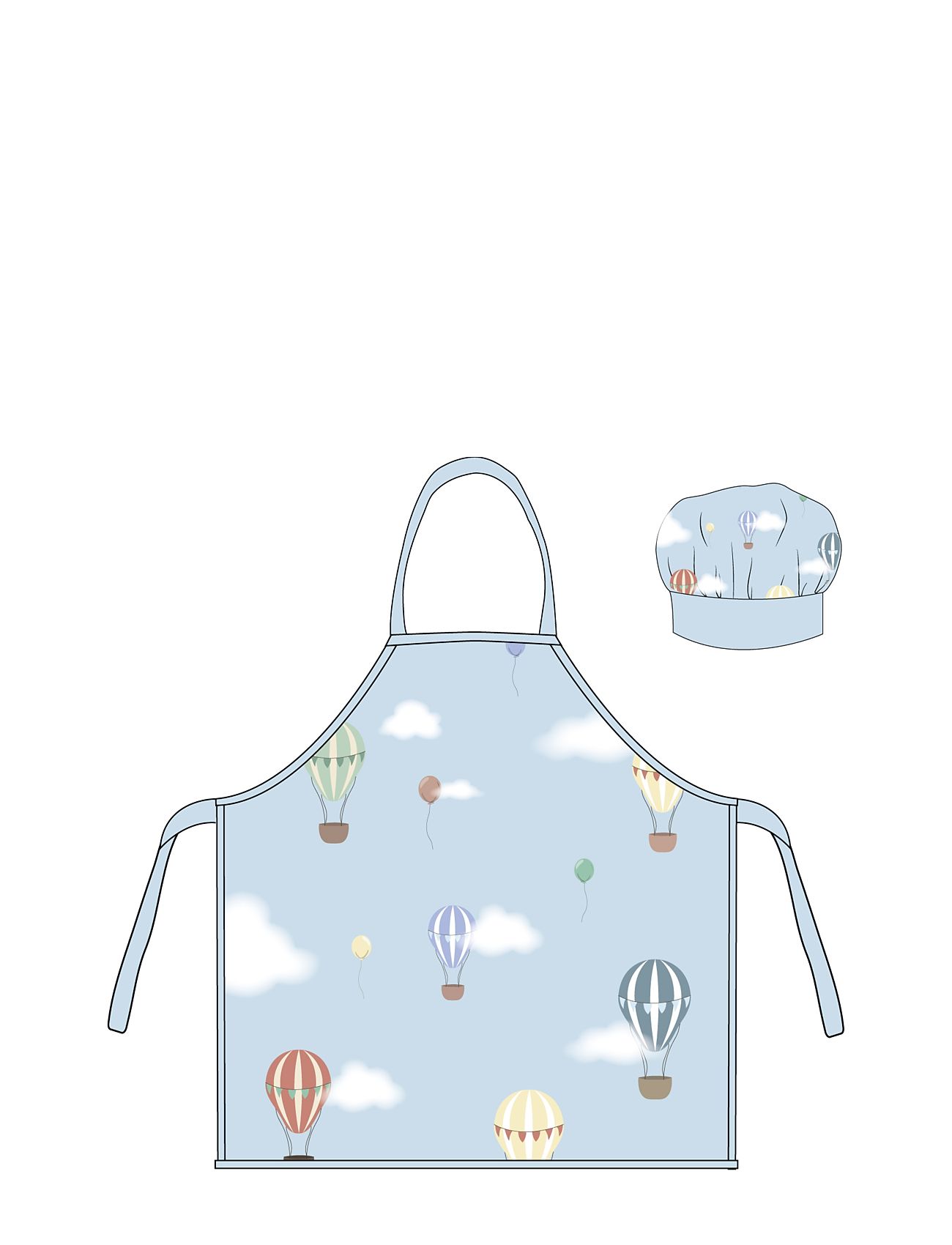 Kids Apron + Hat - Nb 2021 Air Balloon Home Meal Time Baking & Cooking Aprons Multi/patterned BrandMac