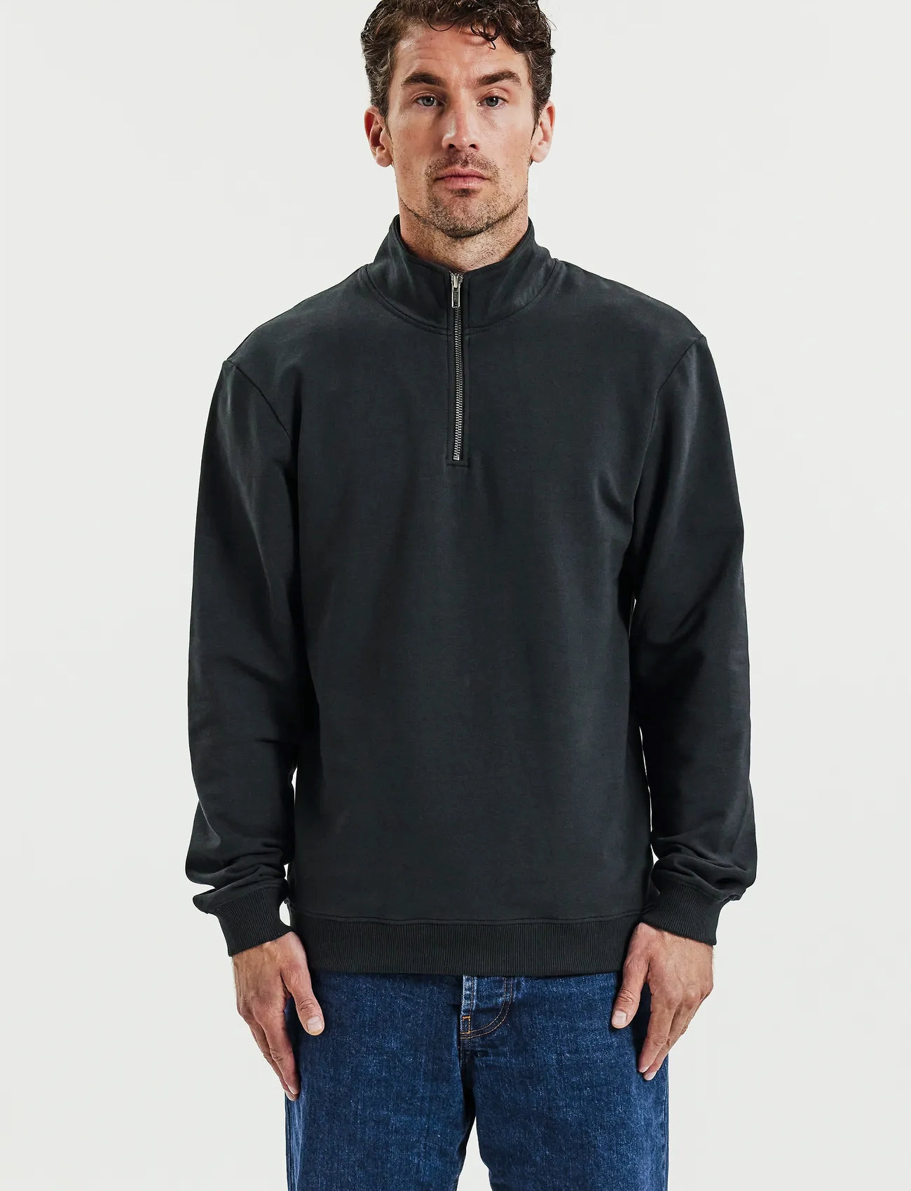 Bread & Boxers Half Zip, XL, Grey, Strik > Trøjer Med Halv Lynlås, Herre