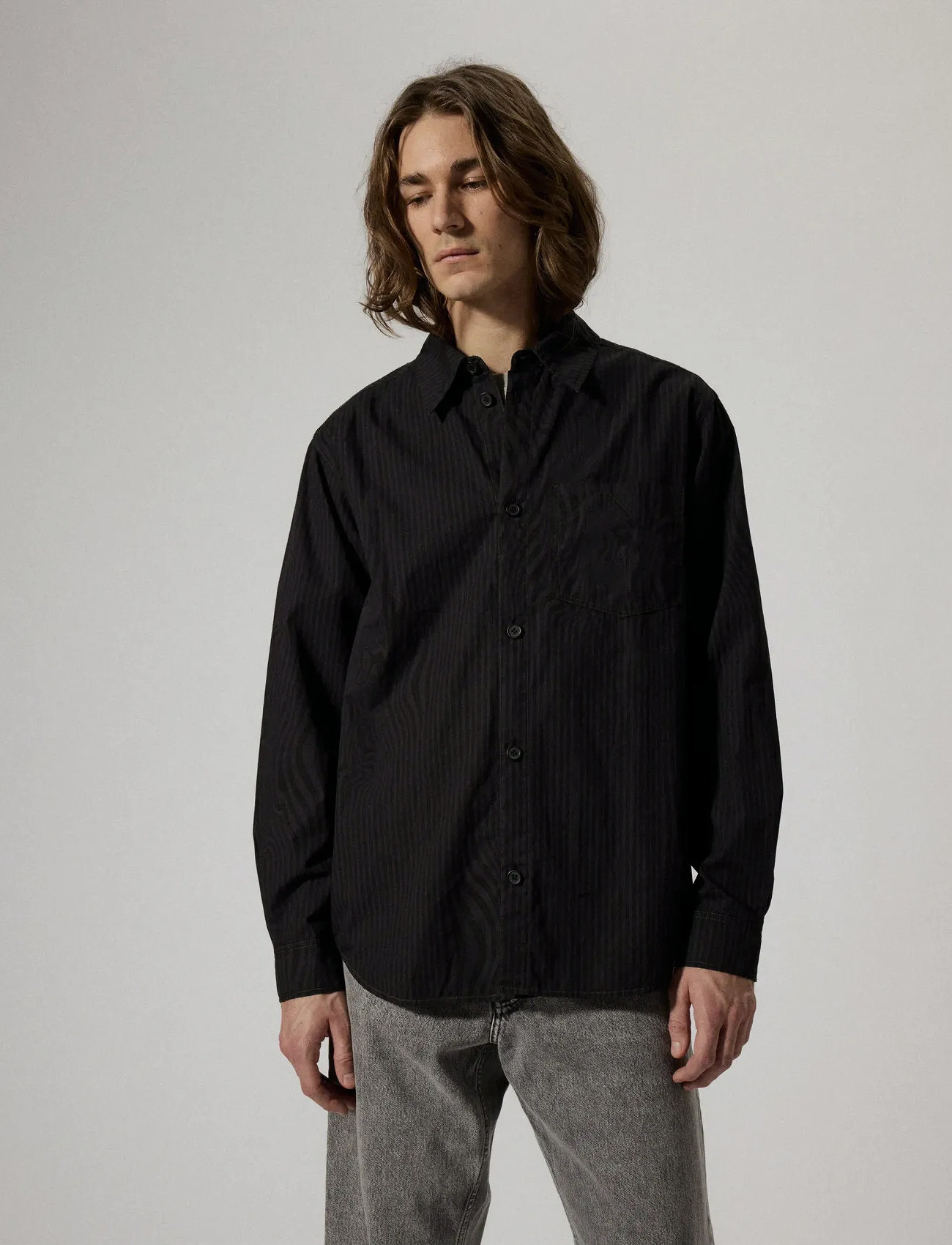 Brixtol Textiles Lawrence, S, Black, Shirts > Striped Shirts, Herre