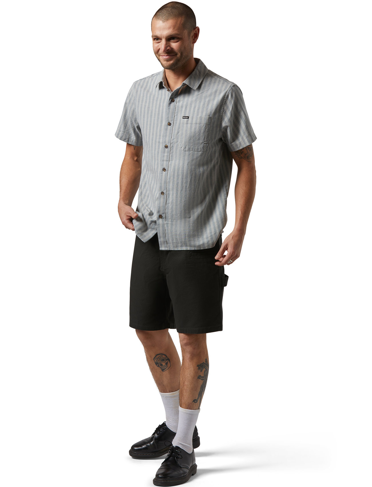 Brixton Cru Oxford Stripe S/S Wvn, S, Grey, Skjorter > Kortærmede Shirts, Herre