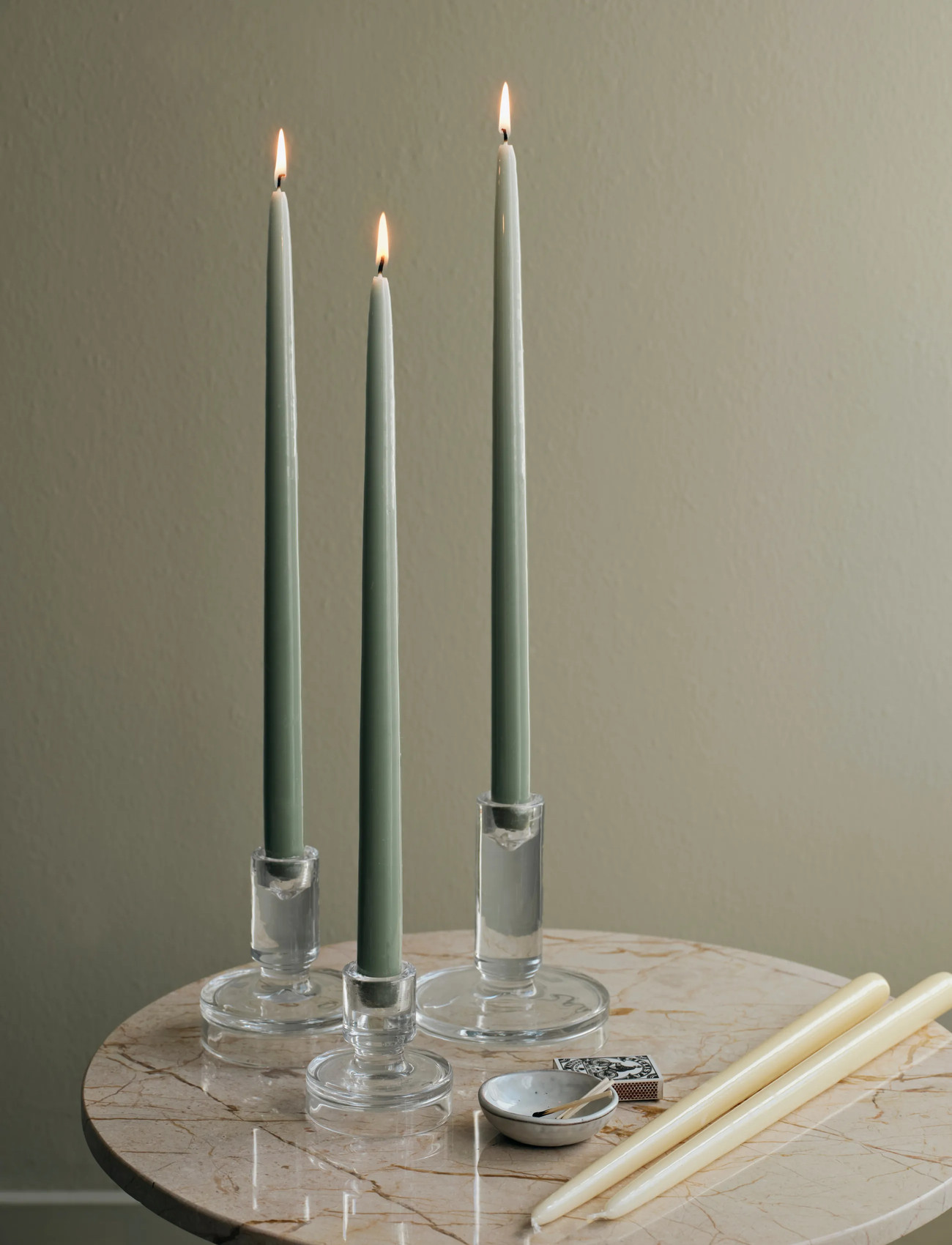 Broste Copenhagen Smooth Taper Candle, H 38 cm, Khaki green, Stearinlys > Bloklys, Unisex