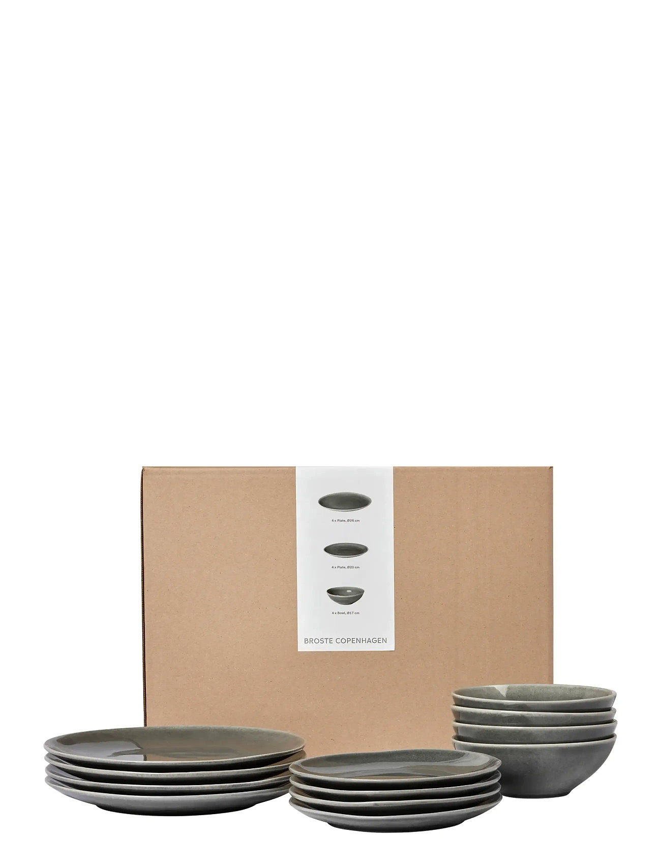 Broste Copenhagen Nordic Rain Dinner Set For Four, One Size, Grey, Skåle > Morgenmadsskåle, Unisex