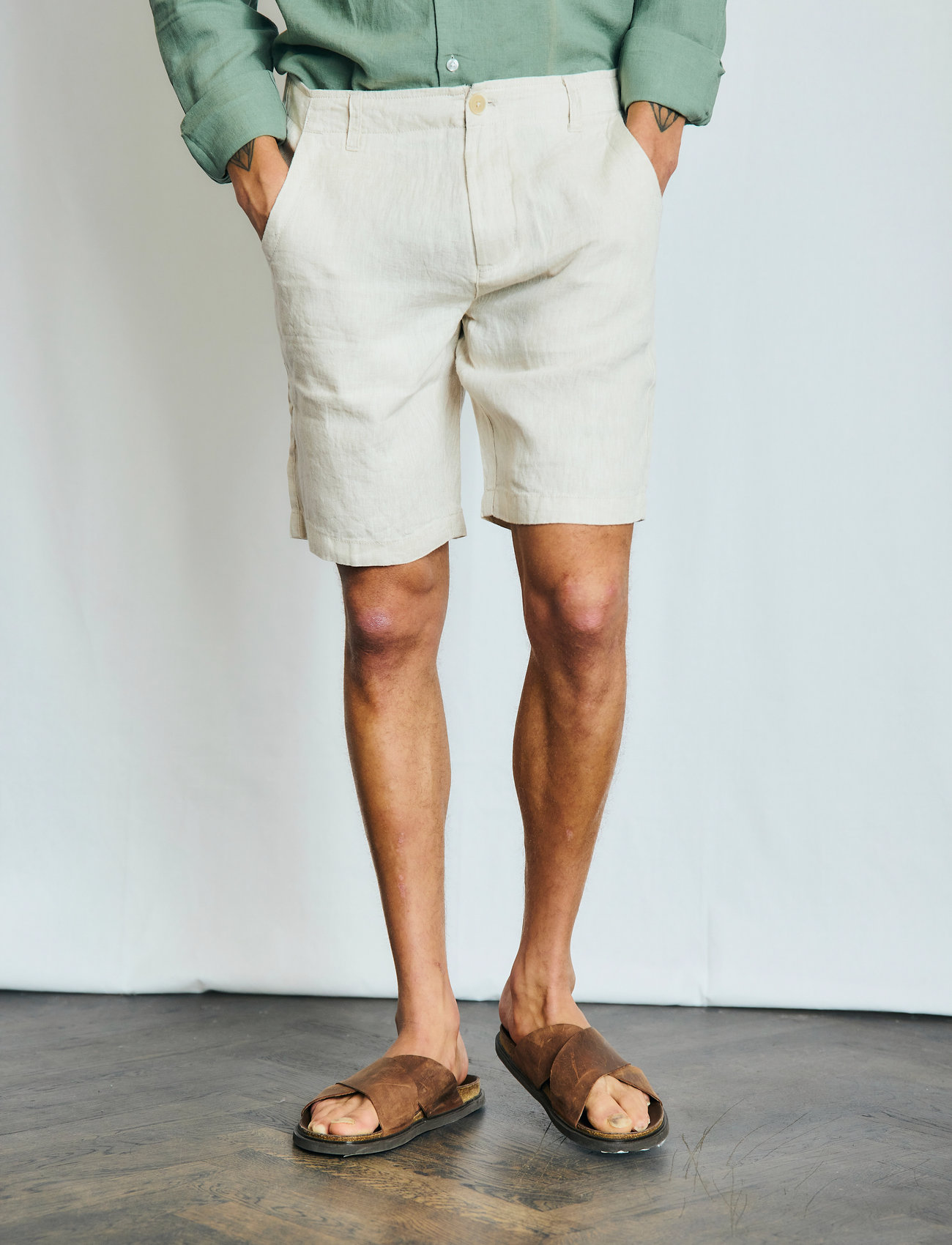 Bruun & Stengade Bs Peppon Regular Fit Shorts, 30, Cream, Shorts > Linen Shorts, Herre