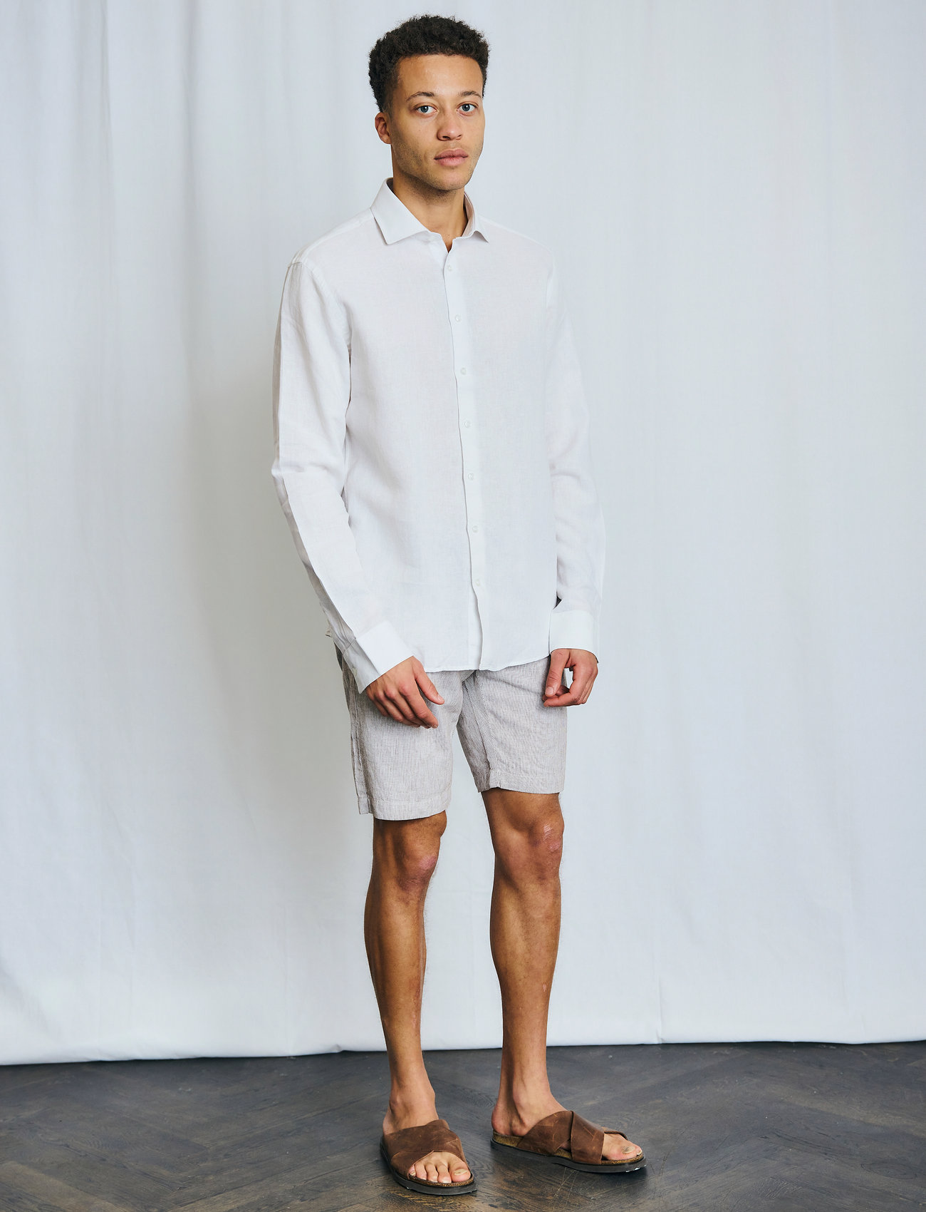 Bruun & Stengade Bs Apollon Regular Fit Shorts, 30, Beige, Shorts > Linen Shorts, Herre