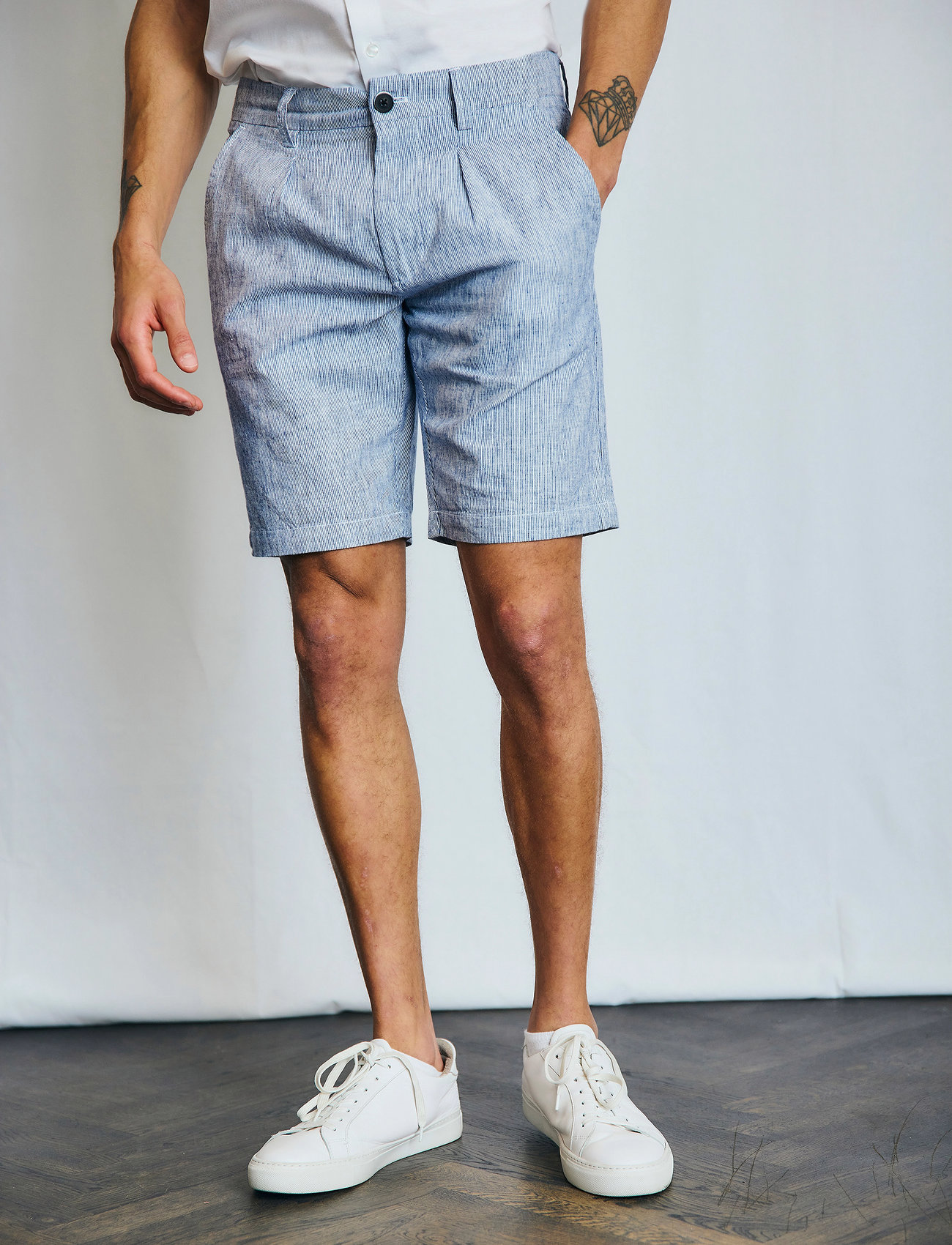 Bruun & Stengade Bs Apollon Regular Fit Shorts, 36, Blue, Shorts > Linen Shorts, Herre