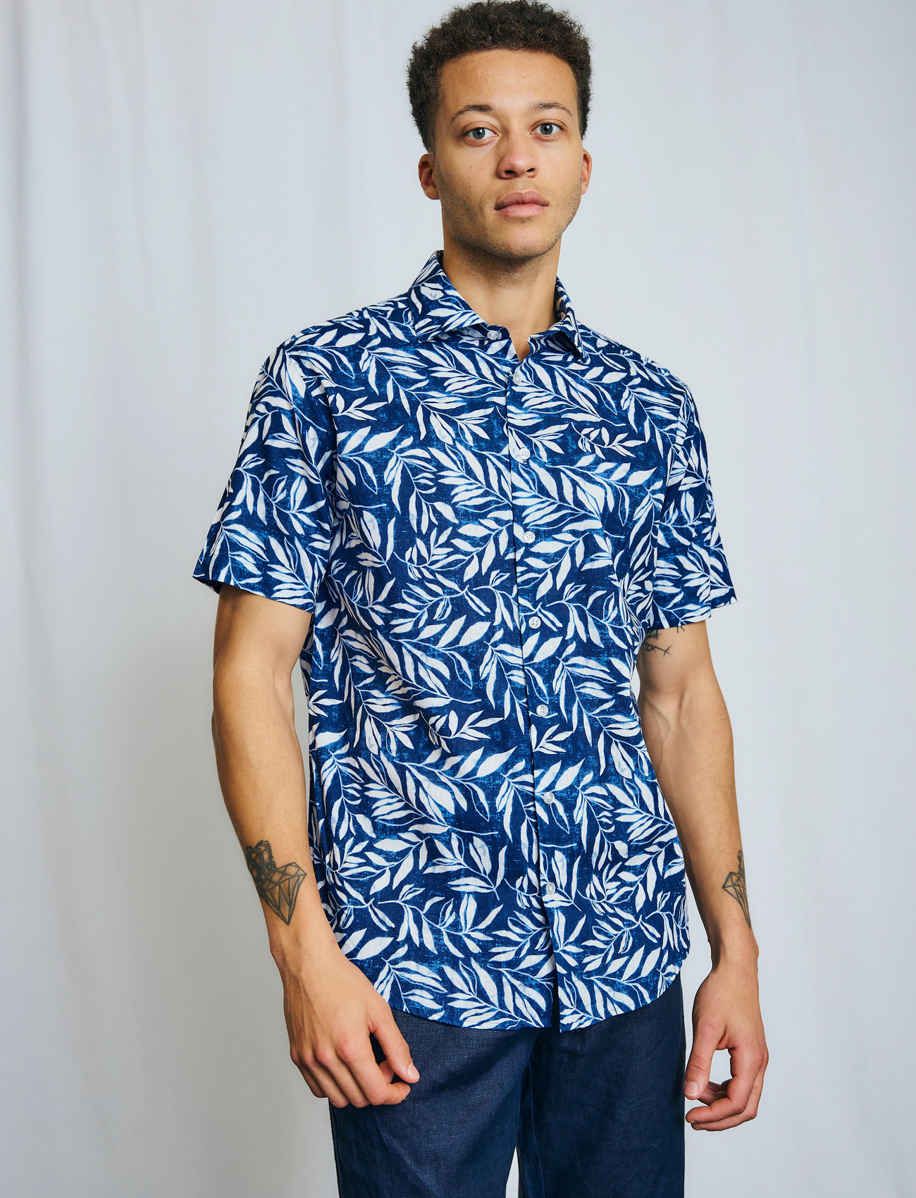Bruun & Stengade Bs Cordeel Casual Modern Fit Shirt, L, Navy, Skjorter > Afslappet Shirts, Herre