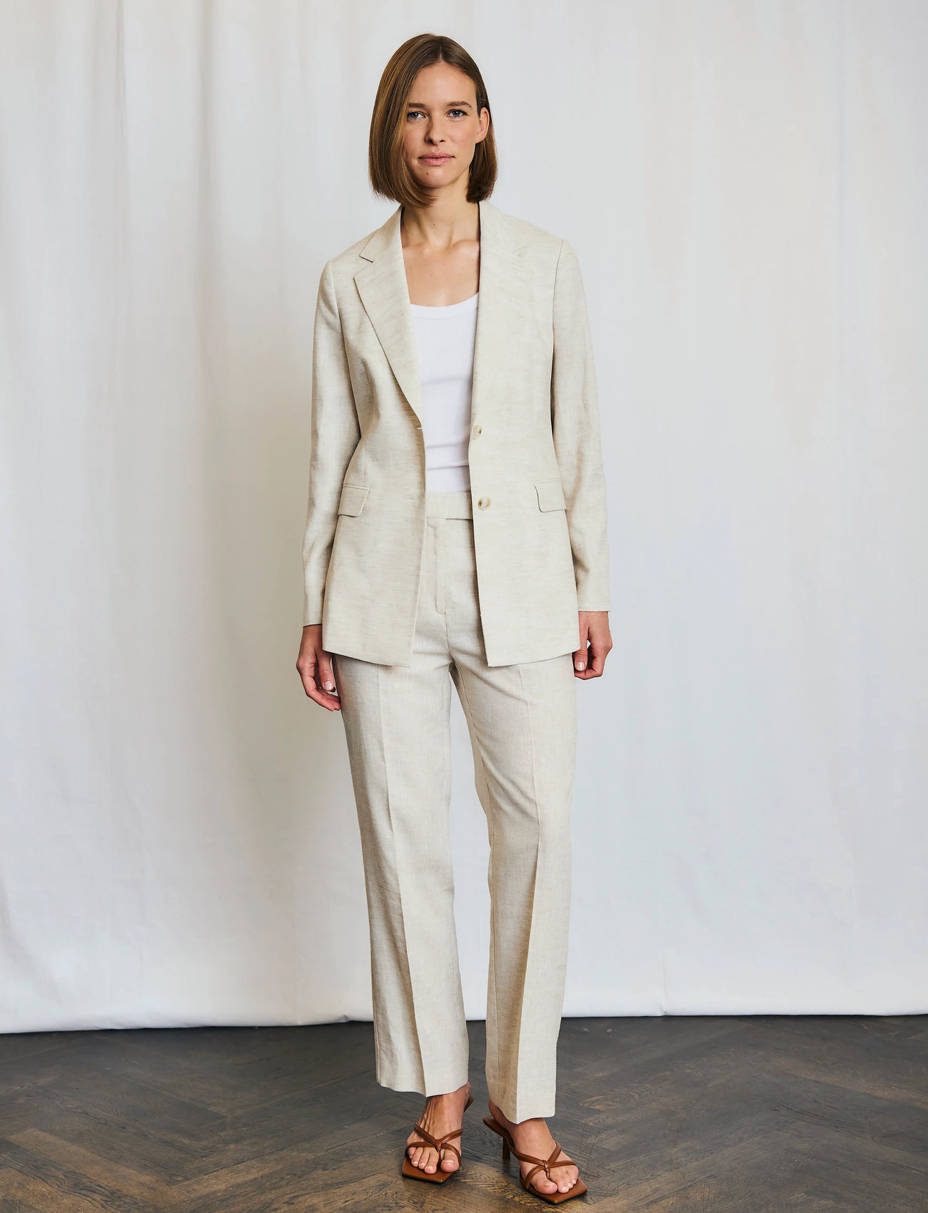 Bruun & Stengade Bs Irene Slim Fit Blazer, 34, Beige, Blazere > Enkeltradede Blazere, Dame