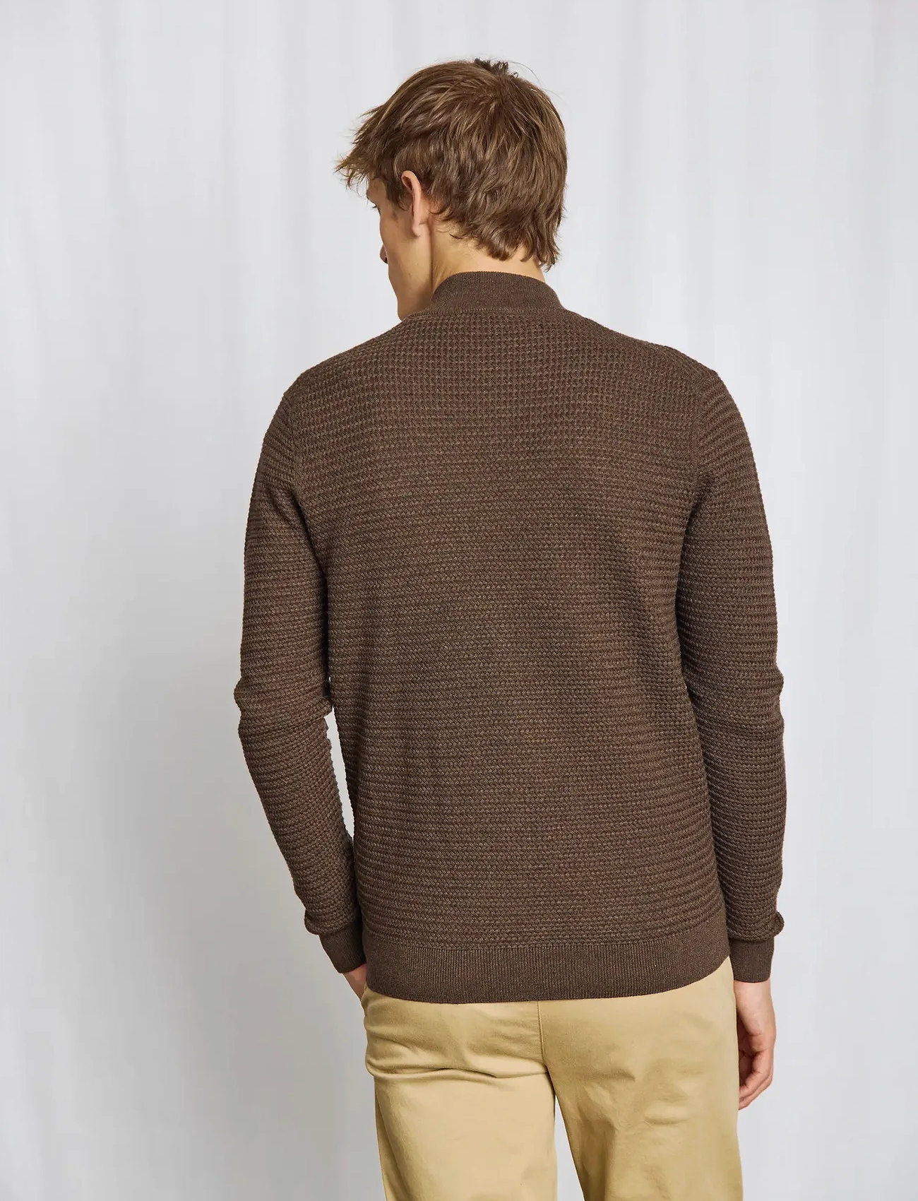 Bruun & Stengade Bs Waldis Regular Fit Knitwear, S, Brown, Strik > Trøjer Med Fuld Lynlås, Herre