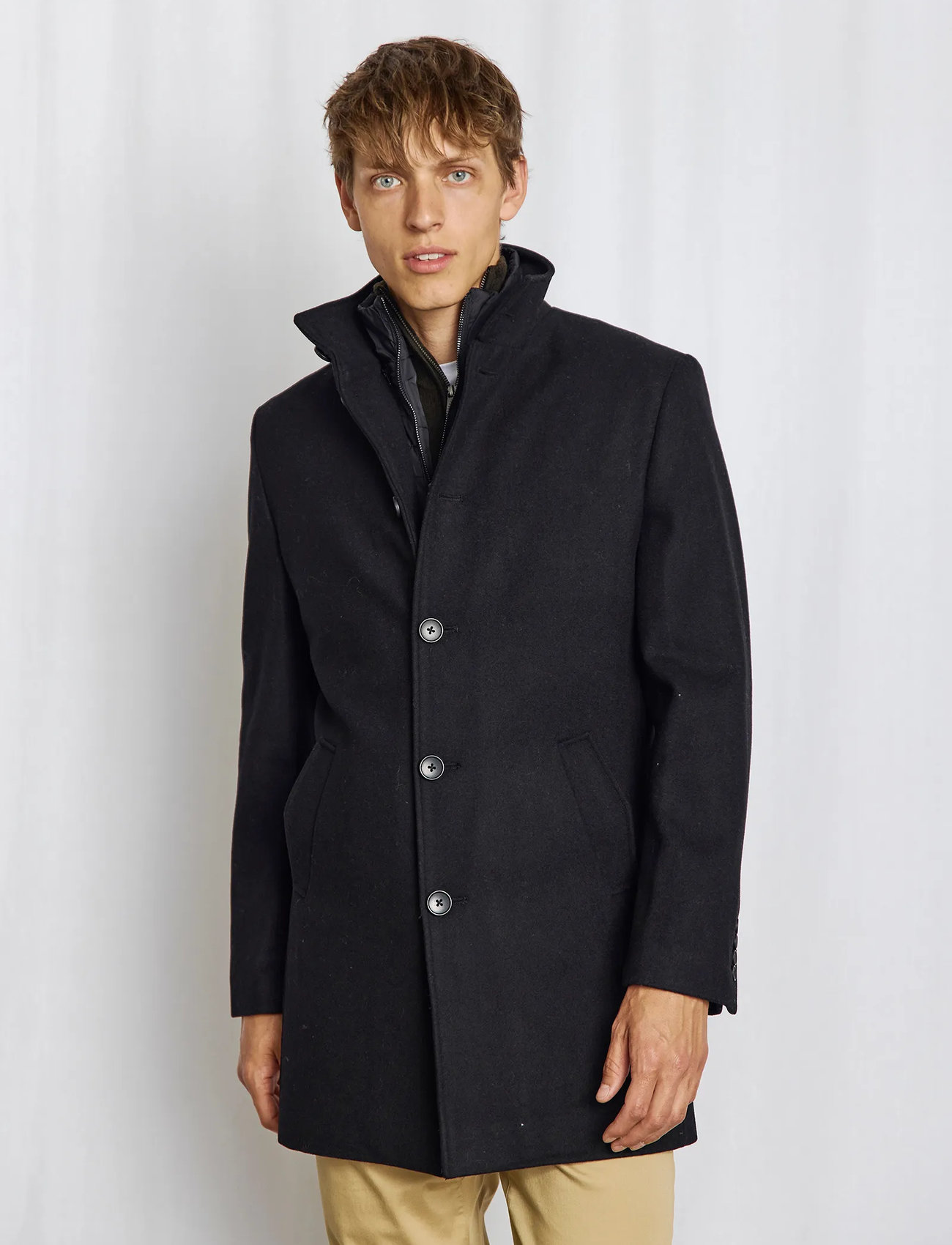 Bruun & Stengade Bs Ontario Slim Fit Coat, M, Black, Frakker > Uldfrakker, Herre