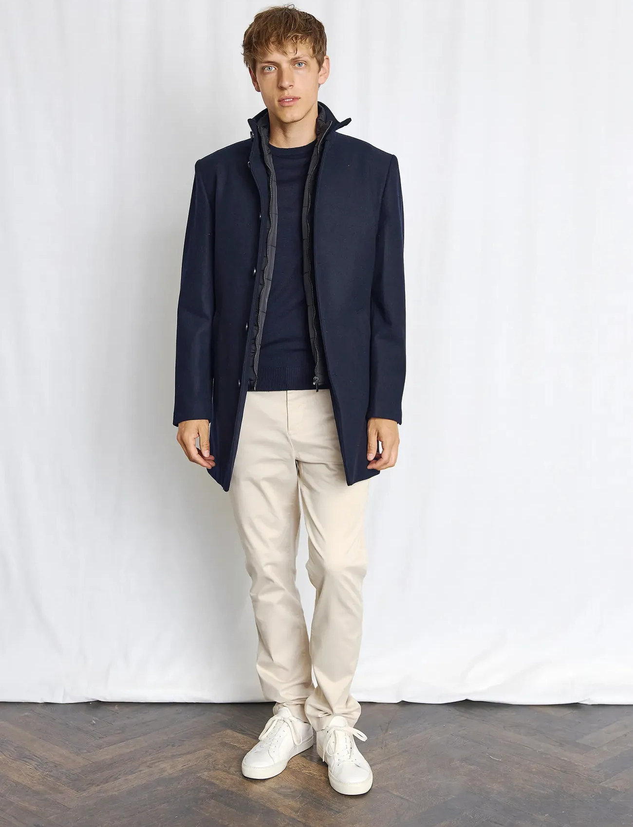 Bruun & Stengade Bs Ontario Slim Fit Coat, L, Navy, Frakker > Uldfrakker, Herre