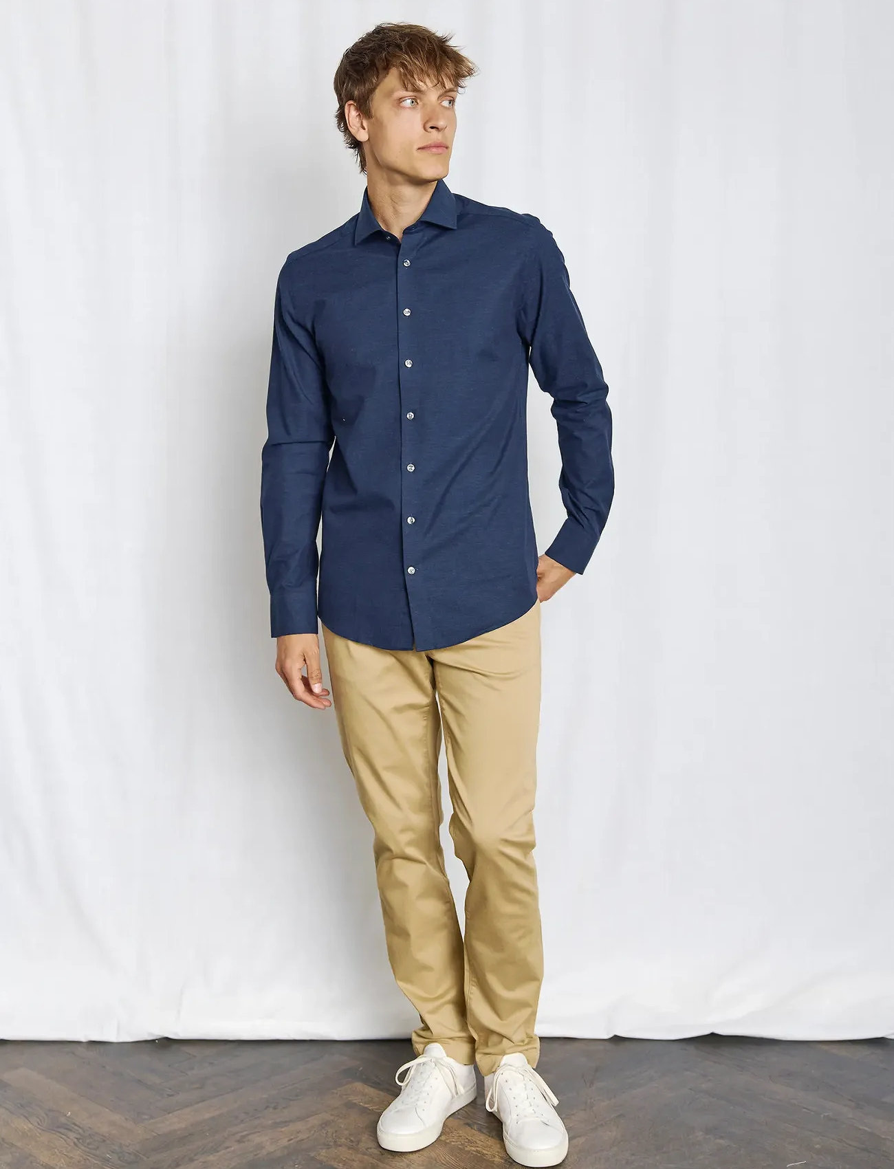 Bruun & Stengade Bs Fernando Modern Fit Shirt, 39, Navy, Skjorter > Business Shirts, Herre