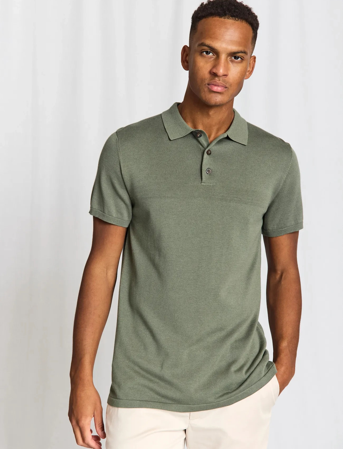 Bruun & Stengade Bs Baldo Regular Fit Polo Shirt, M, Khaki green, Poloer > Kortærmede, Herre