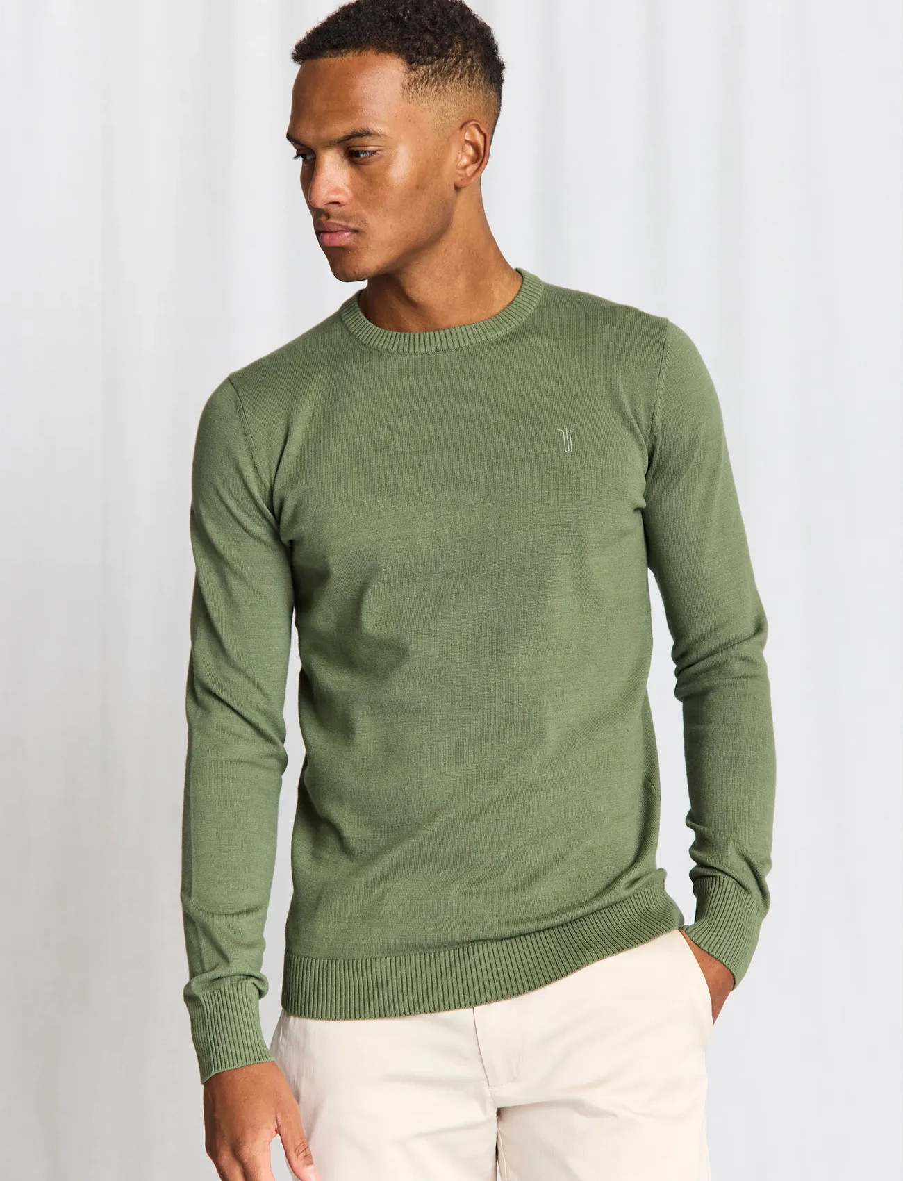 Bruun & Stengade Bs Jupiter Regular Fit Knitwear, L, Green, Strik > Runde Halse, Herre