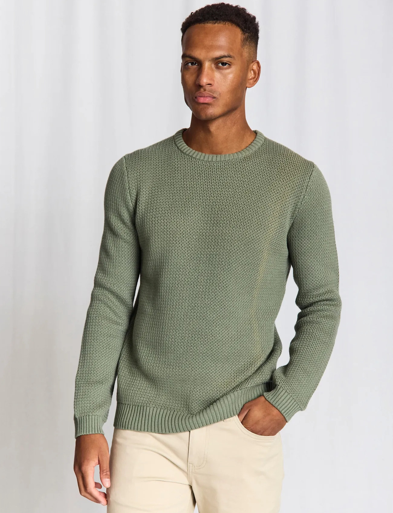 Bruun & Stengade Bs Raffaele Regular Fit Knitwear, L, Green, Strik > Runde Halse, Herre
