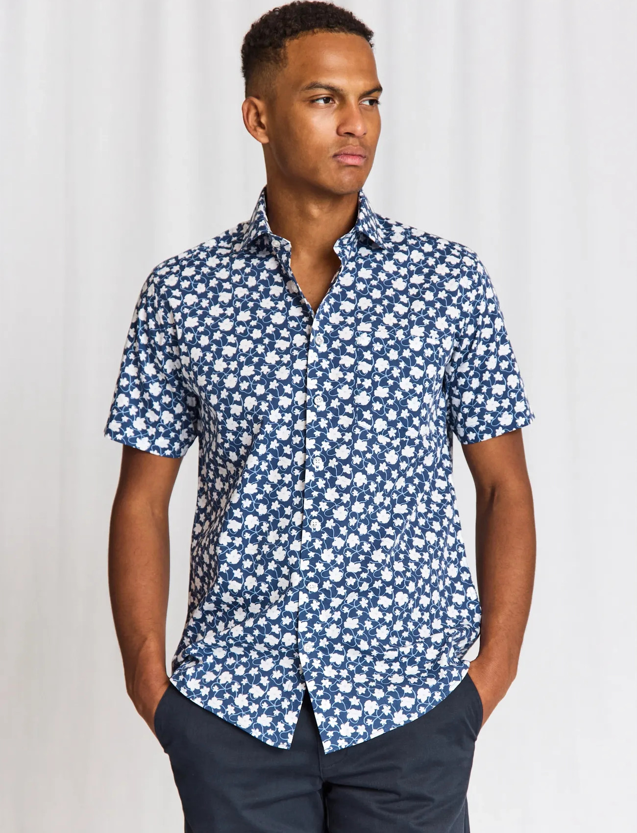 Bruun & Stengade Bs Arpad Modern Fit Shirt, 41, Blue, Skjorter > Kortærmede Shirts, Herre
