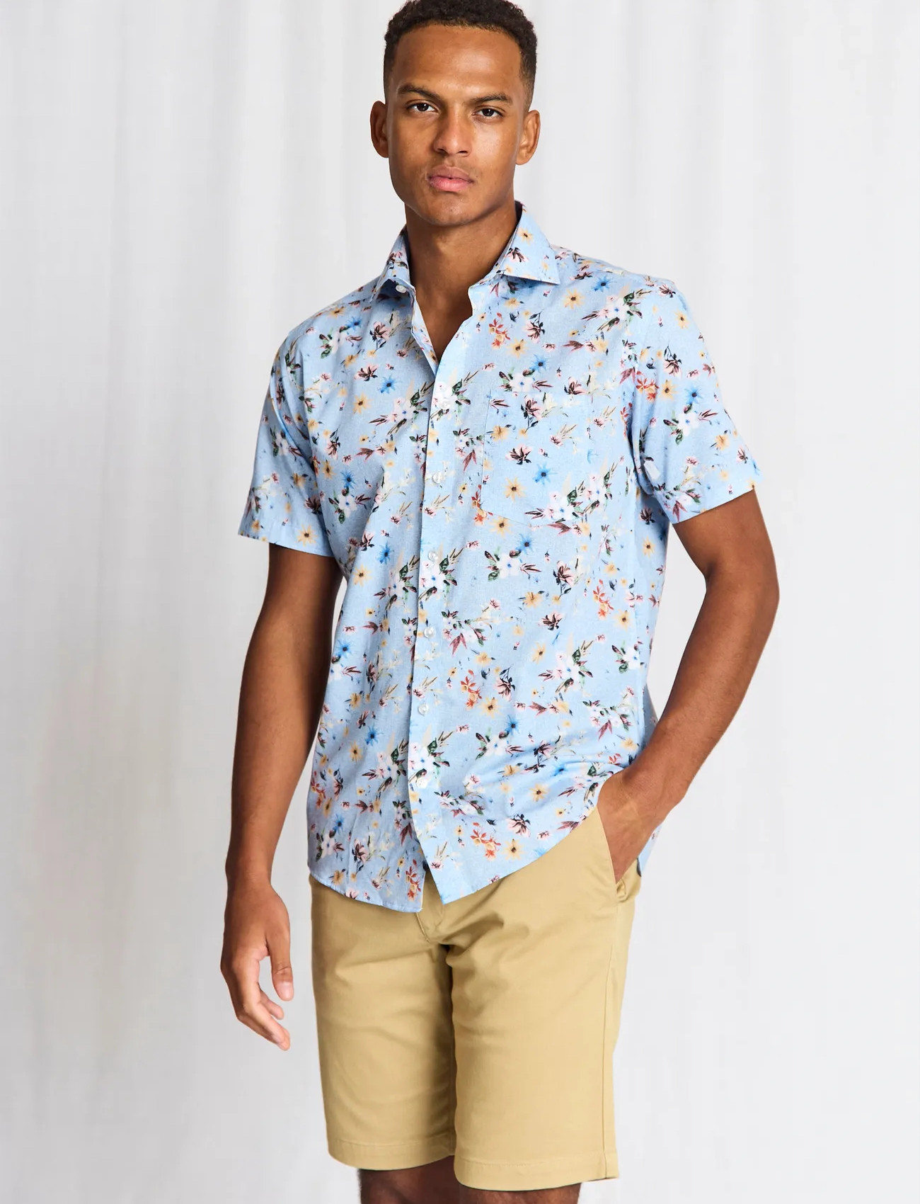 Bruun & Stengade Bs Manuel Modern Fit Shirt, 44, Blue, Skjorter > Kortærmede Shirts, Herre