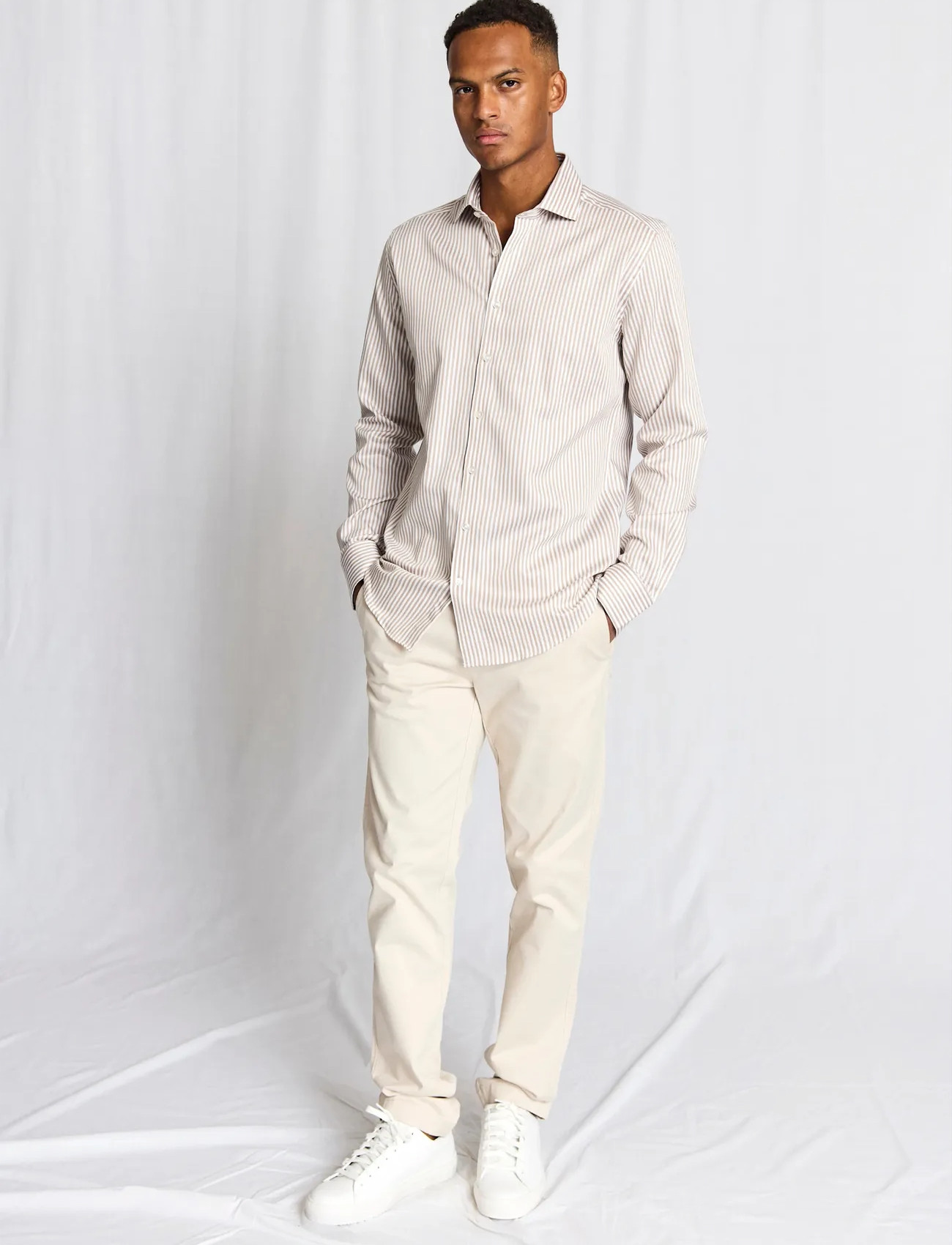 Bruun & Stengade Bs Kunkel Slim Fit Shirt, 40, Beige, Shirts > Striped Shirts, Herre