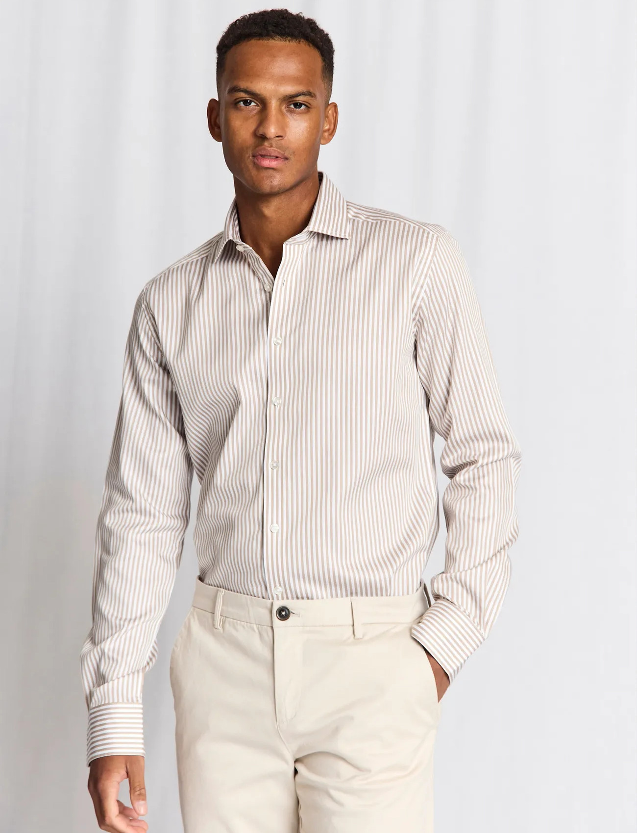 Bruun & Stengade Bs Santos Modern Fit Shirt, 41, Beige, Skjorter > Business Shirts, Herre