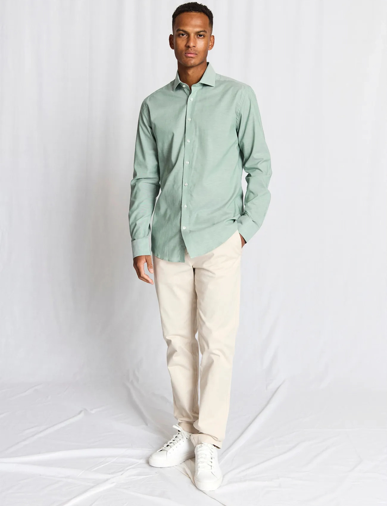 Bruun & Stengade Bs Striek Modern Fit Shirt, 38, Green, Skjorter > Business Shirts, Herre