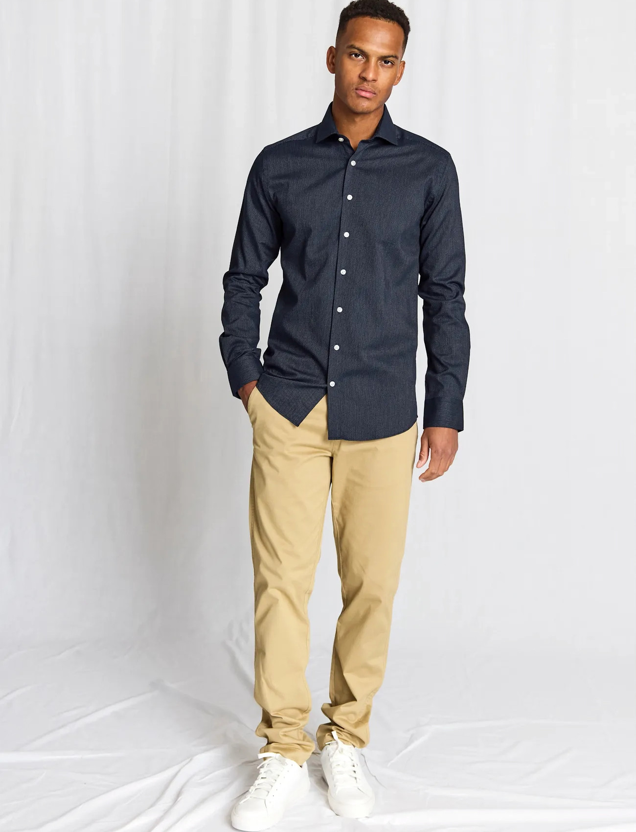 Bruun & Stengade Bs Toft Modern Fit Shirt, 41, Navy, Skjorter > Business Shirts, Herre