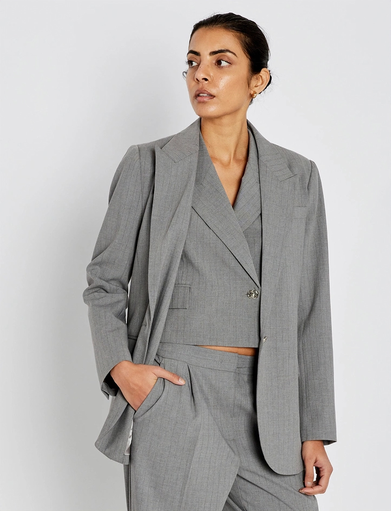 Bruuns Bazaar Lataniabbfrida Blazer, 34, Grey, Blazere > Enkeltradede Blazere, Dame