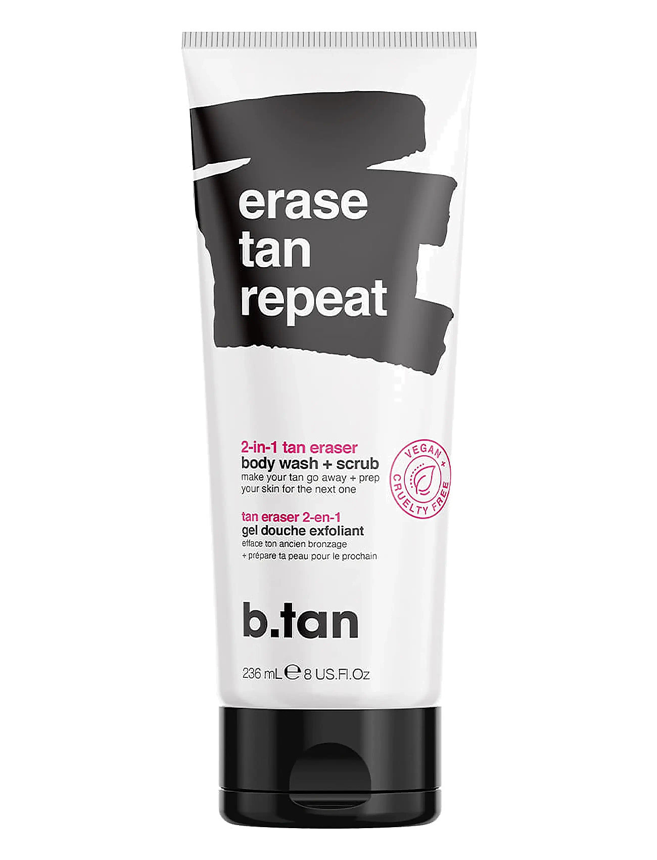 B.Tan Erase Tan Repeat - 2-In-1 Bodywash + Scrub, 237 ml, Nude, Hudpleje > Solprodukter, Dame