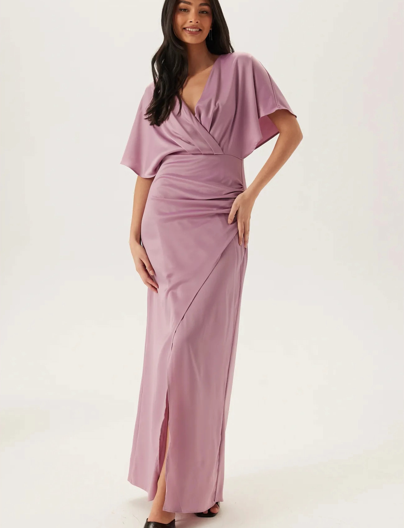 Bubbleroom Wrap Satin Gown, 38, Pink, Kjoler > Maxikjole, Dame