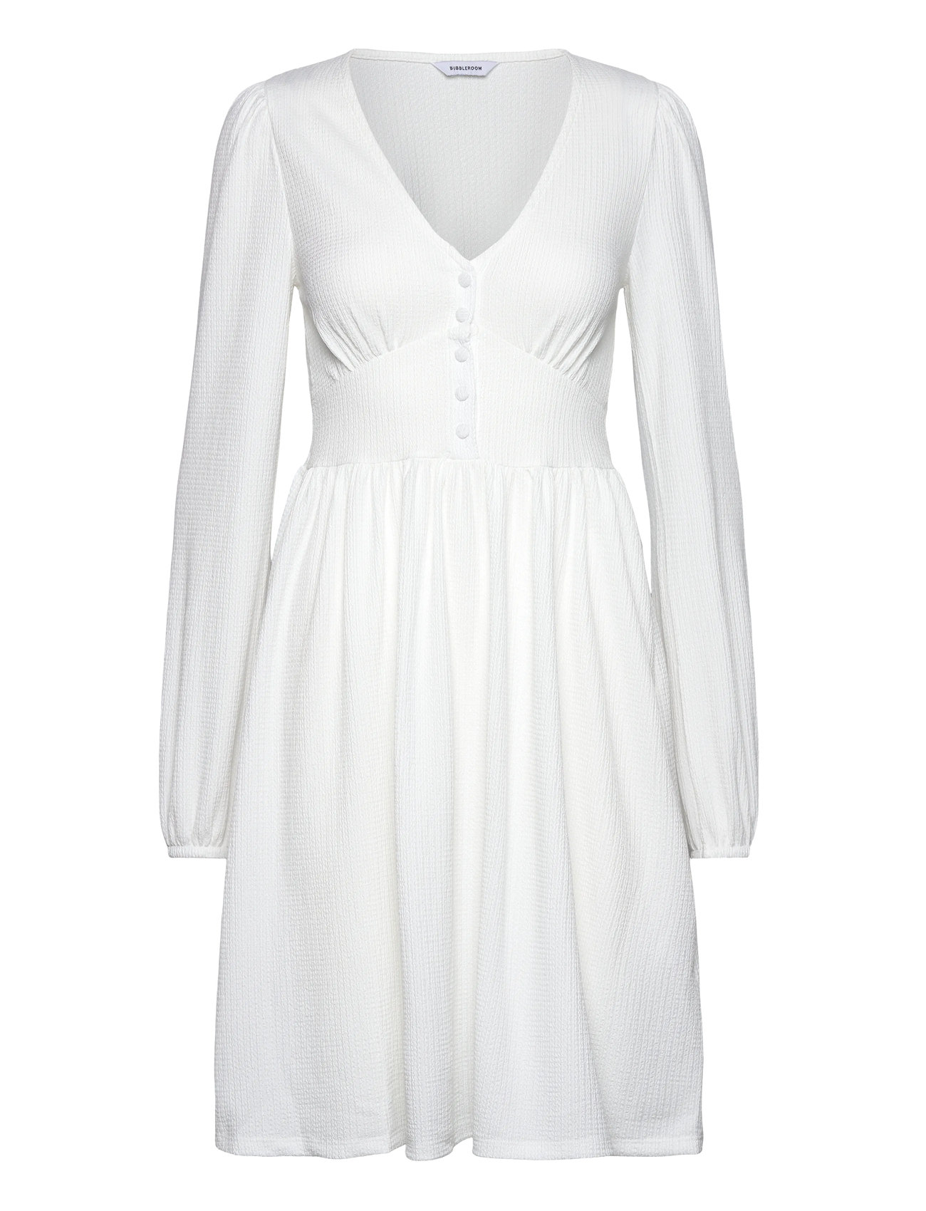Structure Button Short Dress Knelang Kjole White Bubbleroom