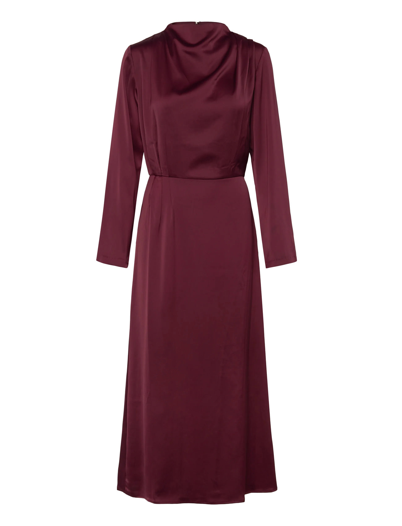 BUBBLEROOM Satin High Collar Midi Kleid Burgundy - L - Damen