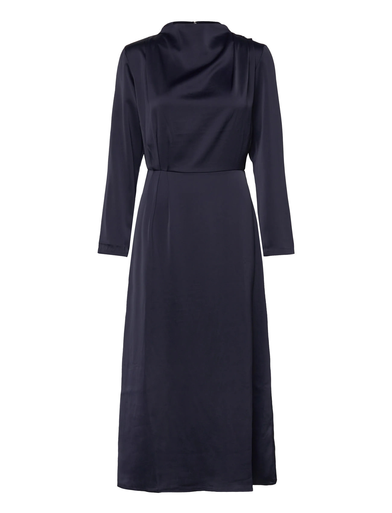 BUBBLEROOM Satin High Collar Midi Kleid Navy - XS - Damen