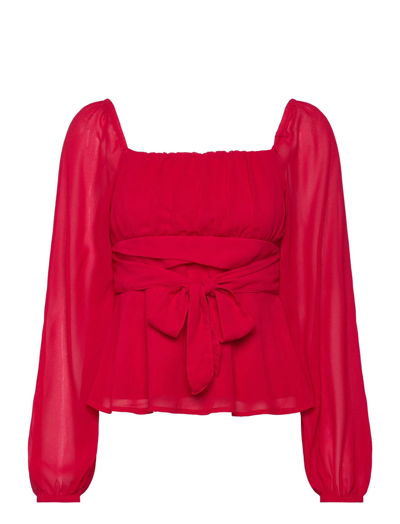 BUBBLEROOM Square Neck L/S Georgette Bluse Rot - 36 - Damen