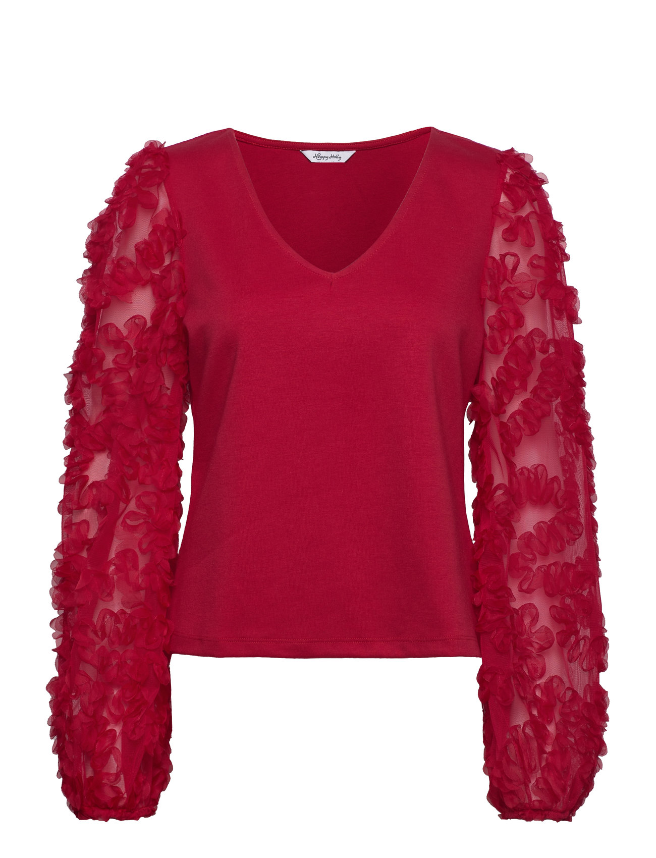 3D Floral Sleeve V-Neck Top Red Bubbleroom