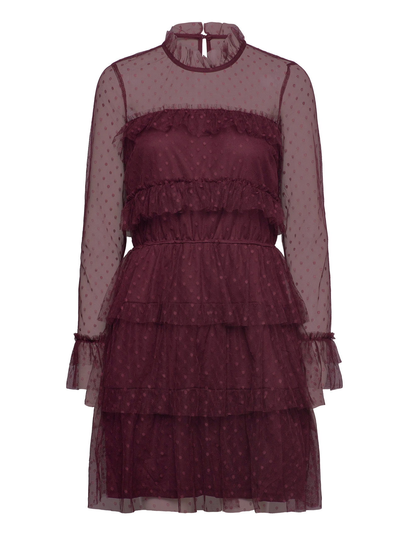 Bubbleroom Rhoda Dotted Mesh L/S Dress Burgundy