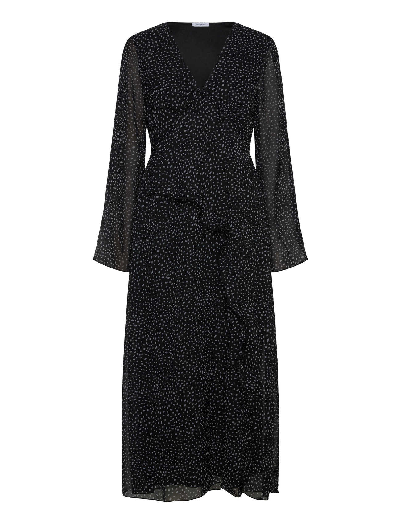 V-Neck Frill Dress Knelang Kjole Black Bubbleroom