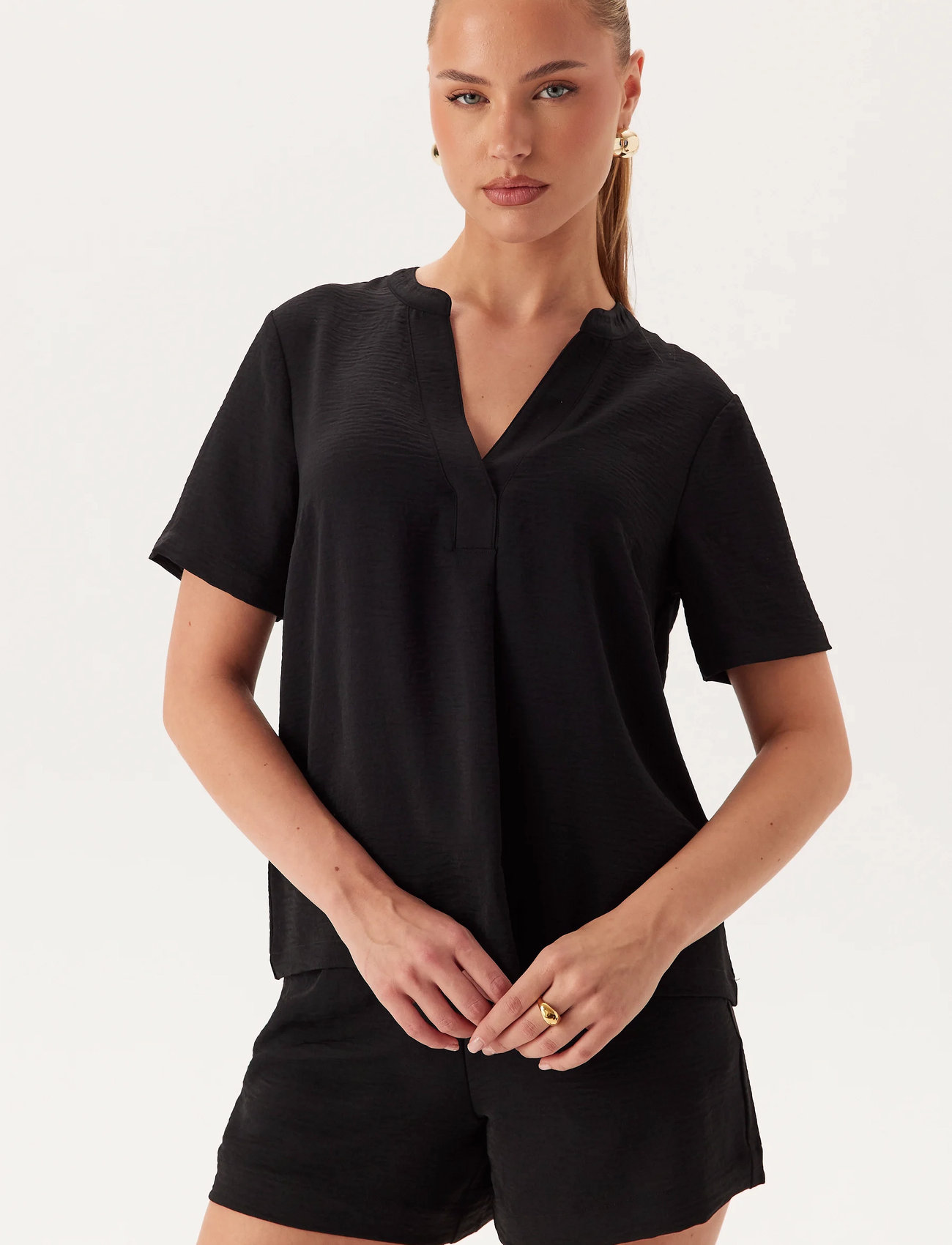 Bubbleroom V-Neck Blouse, XS, Black, Bluser > Kortærmede, Dame