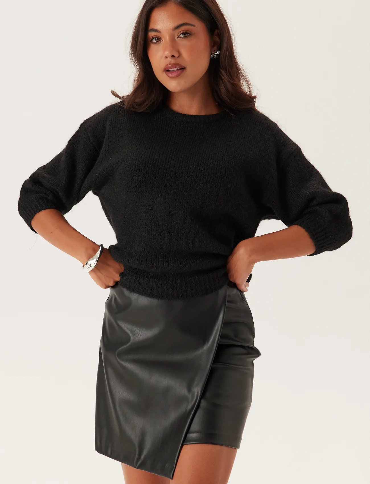 Bubbleroom Short Sleeve Knitted Sweater, XS, Black, Strik > Trøjer, Dame