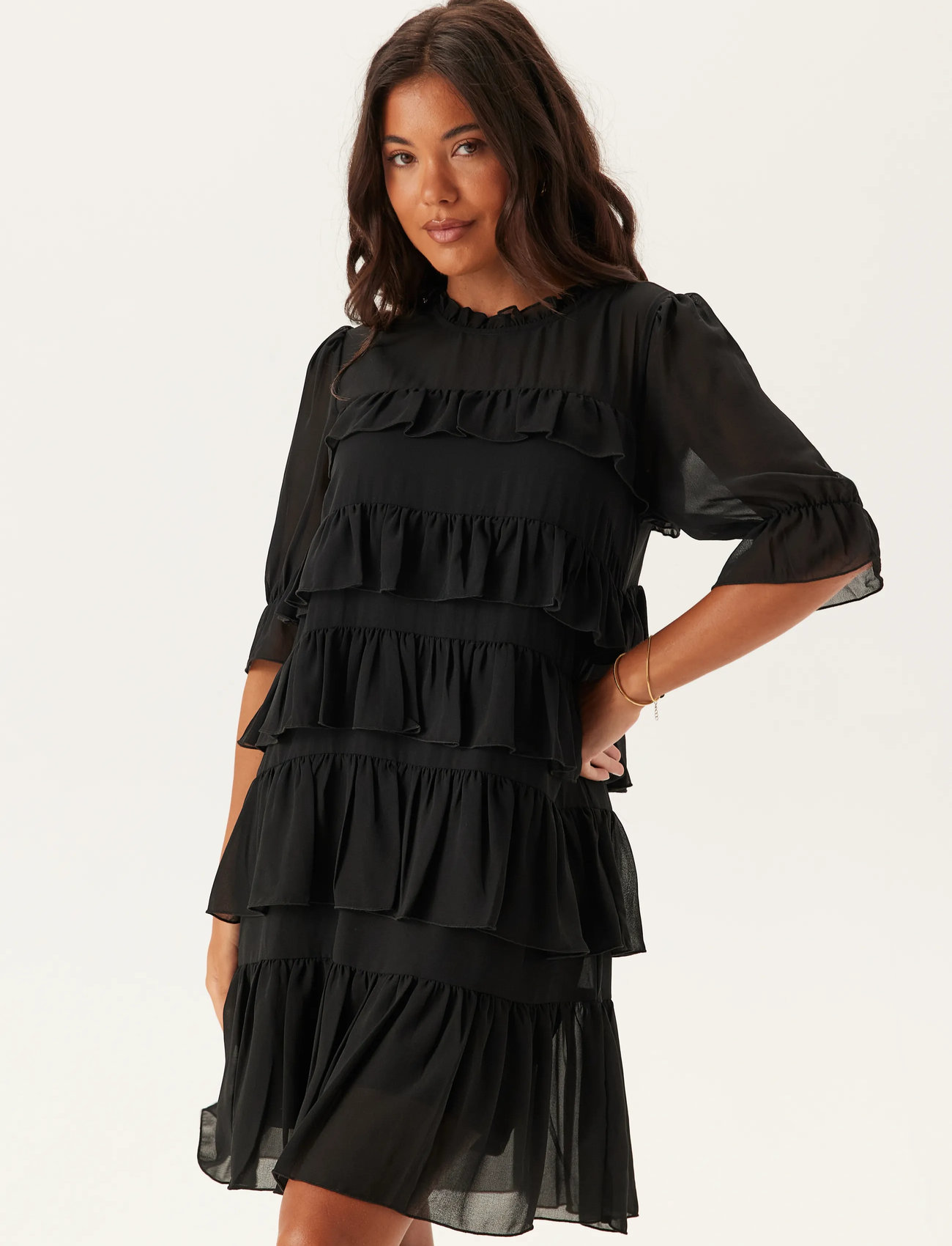 Bubbleroom Frill Short Dress, XS, Black, Kjoler > Kort Kjole, Dame
