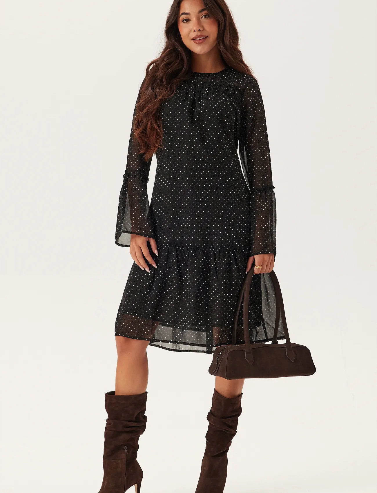 Bubbleroom Flounce Sleeve Dress, 32-34, Black, Kjoler > Knælange Og Midi, Dame