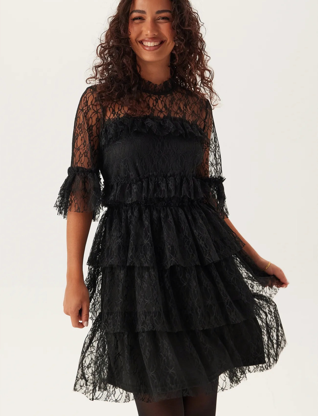 Bubbleroom Frill Lace Dress, 38, Black, Kjoler > Kort Kjole, Dame